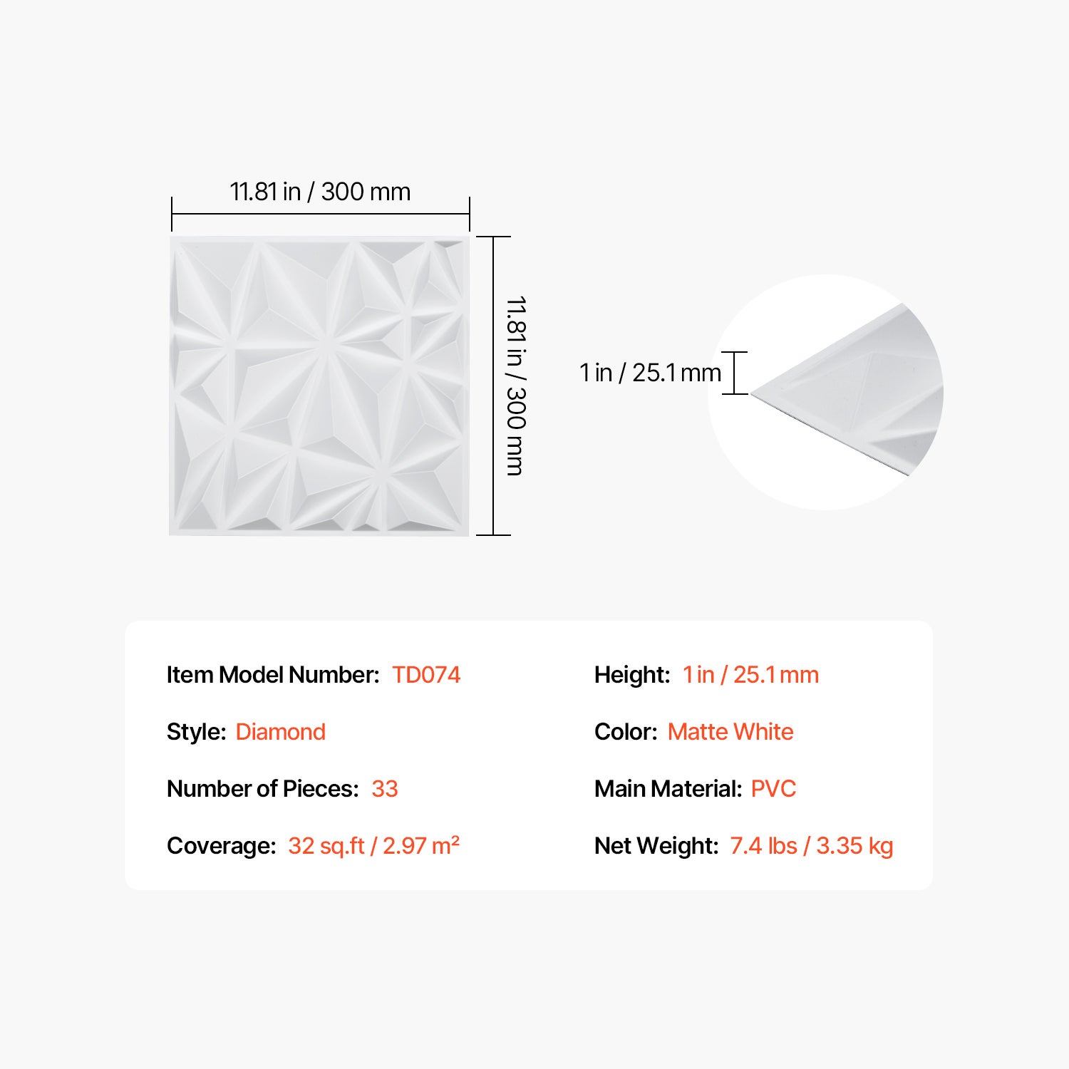 Panneaux muraux SucceBuy 3D,lot 33,carreaux diamant d'art moderne en PVC 11,81 x 11,81 po,32 pi2 pour plafond,chambre,et salle jeux,blanc mat - 9