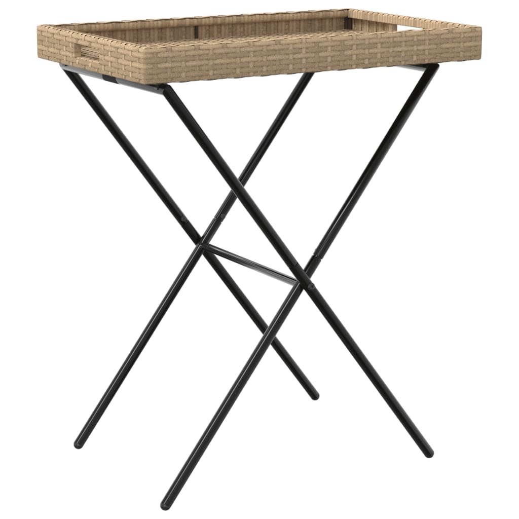 Maison Exclusive - Mesa con bandeja plegable ratán sintético beige 65x40x75 cm - 7