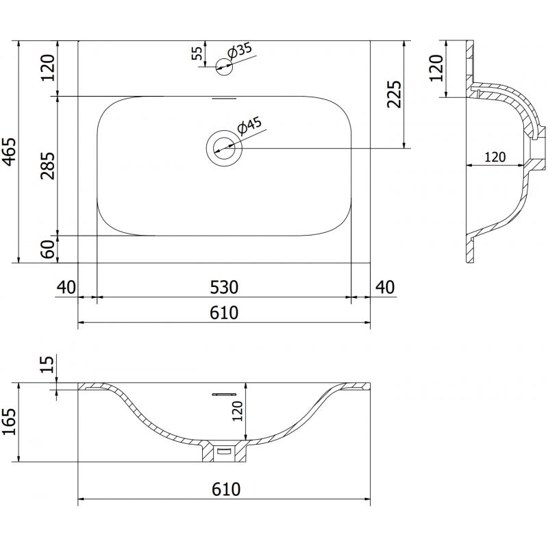 Mexen Vela lavabo encastré 61 x 46,5 cm, blanc brillant - 25236000 - 3