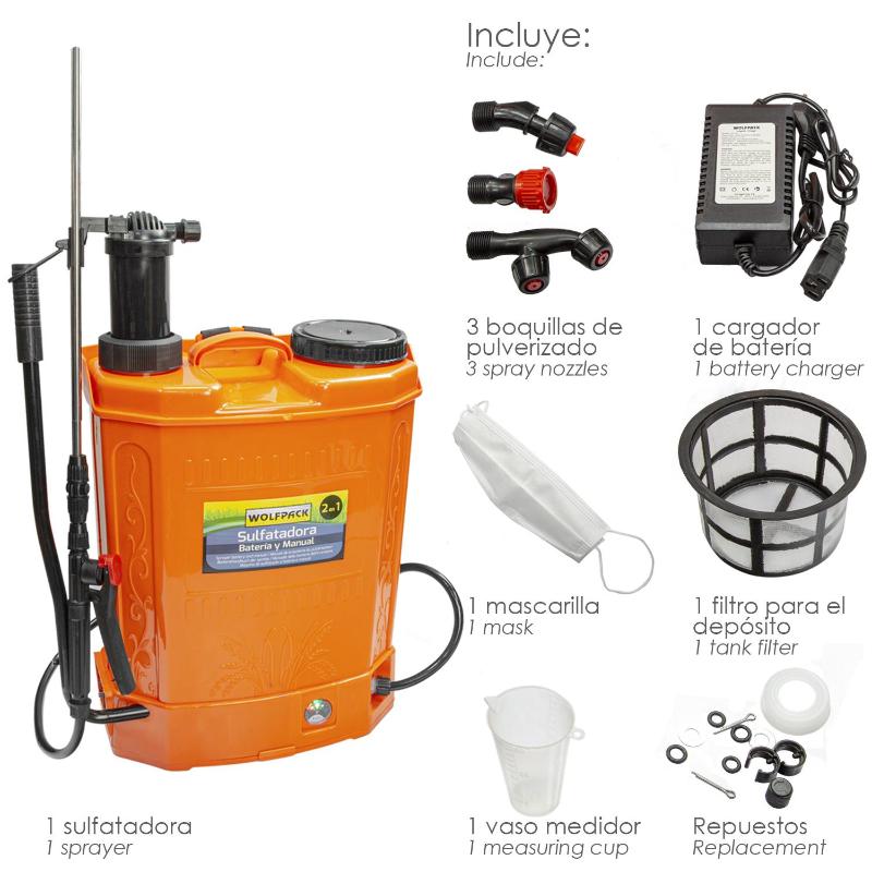 Sulfatadora electrica a bateria doble uso bateria o manual, con bateria recargable 12 v / 8 amperios - 5