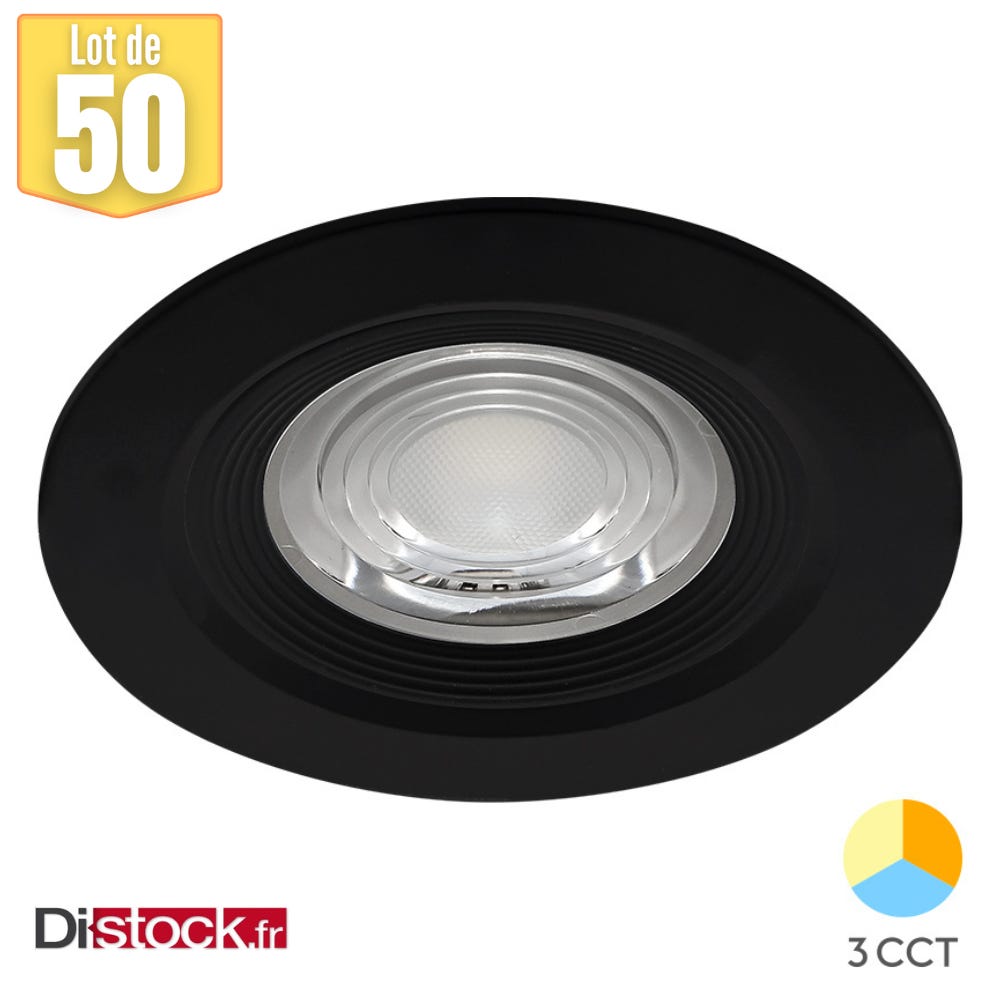 Lot de 50 spots LED encastrables étanches 3en1 rond noir 7W IP54 ...