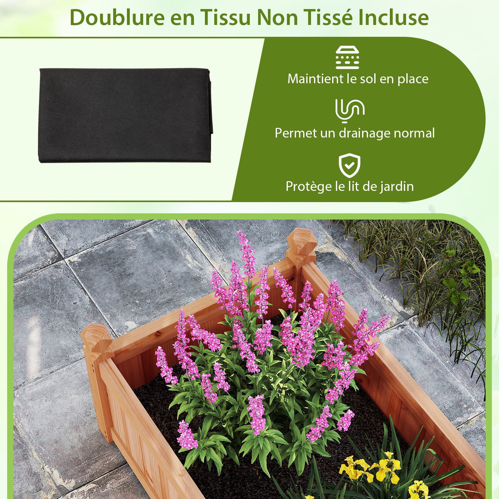 Jardinière Rectangulaire 227 x 59,5 x 40 cm avec Séparateur, Système de Drainage, Doublure, pour Cultiver des Légumes, Fleurs, Marron - 7