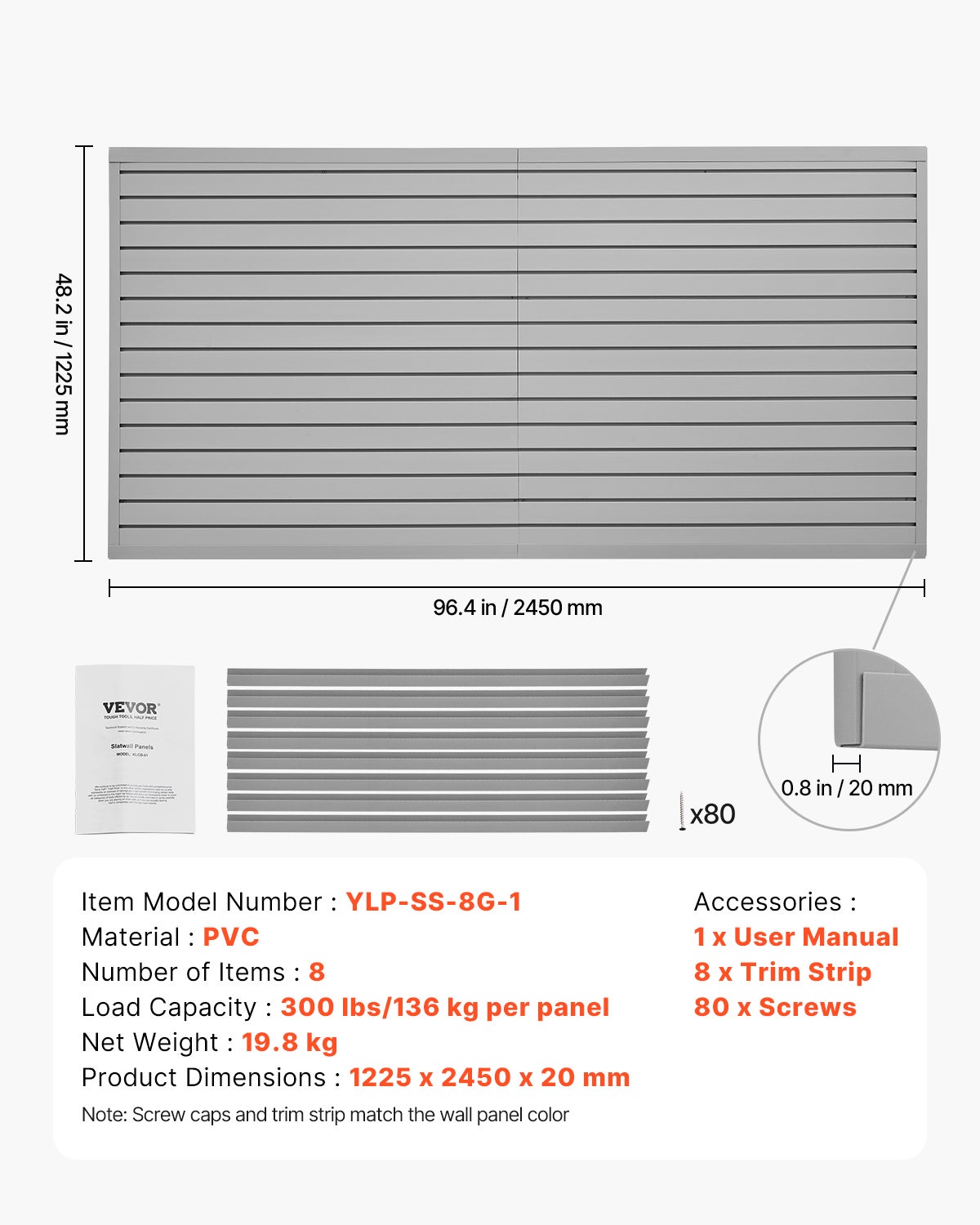 Panneau à Lattes VEVOR Mural Garage, 1225x2450 mm, Panneau Rangement Outils en PVC avec Conception Modulaire, Porte-outils Muraux pour Affichage - 7