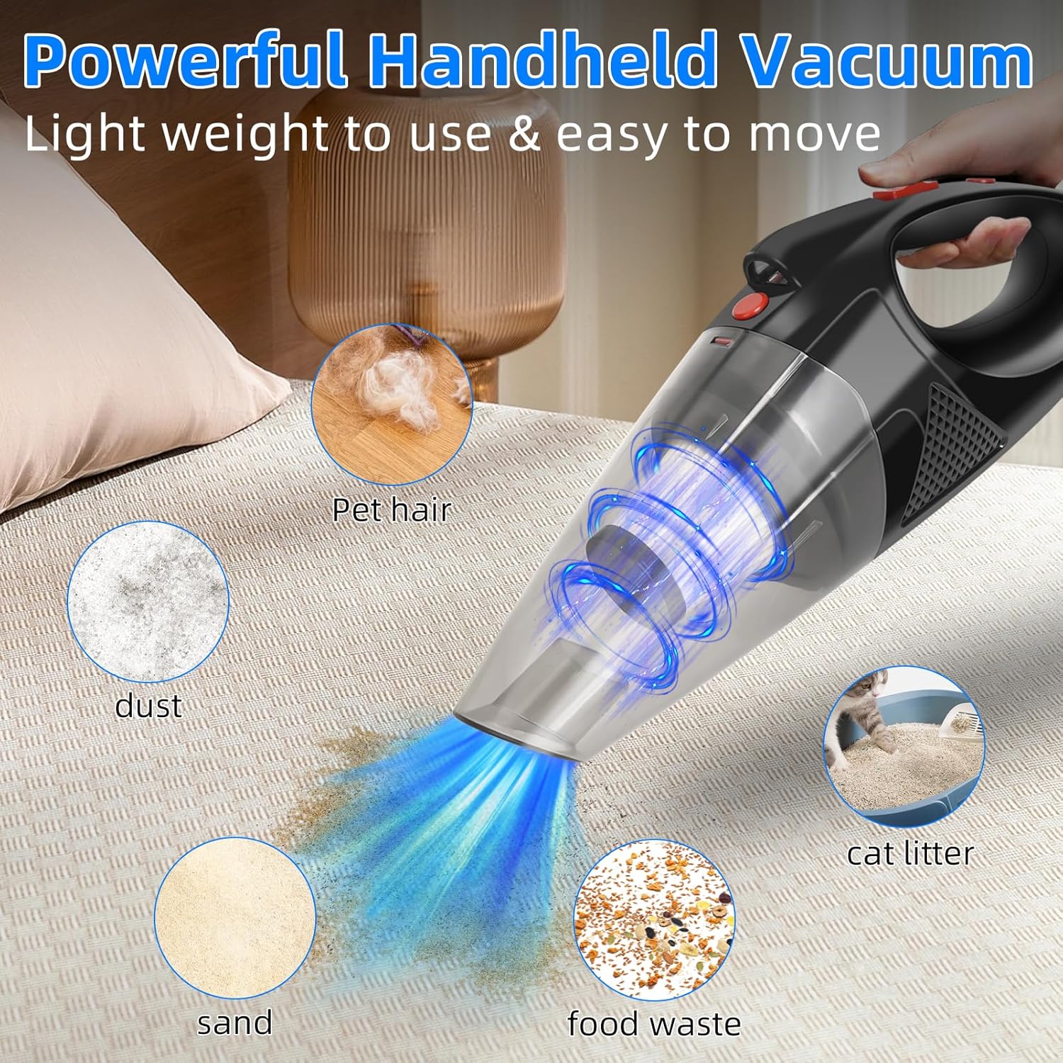 Aspirateur à Main Sans Fil 120W - Portable Pour Voiture, Canapé, Bureau | Filtre HEPA Lavable