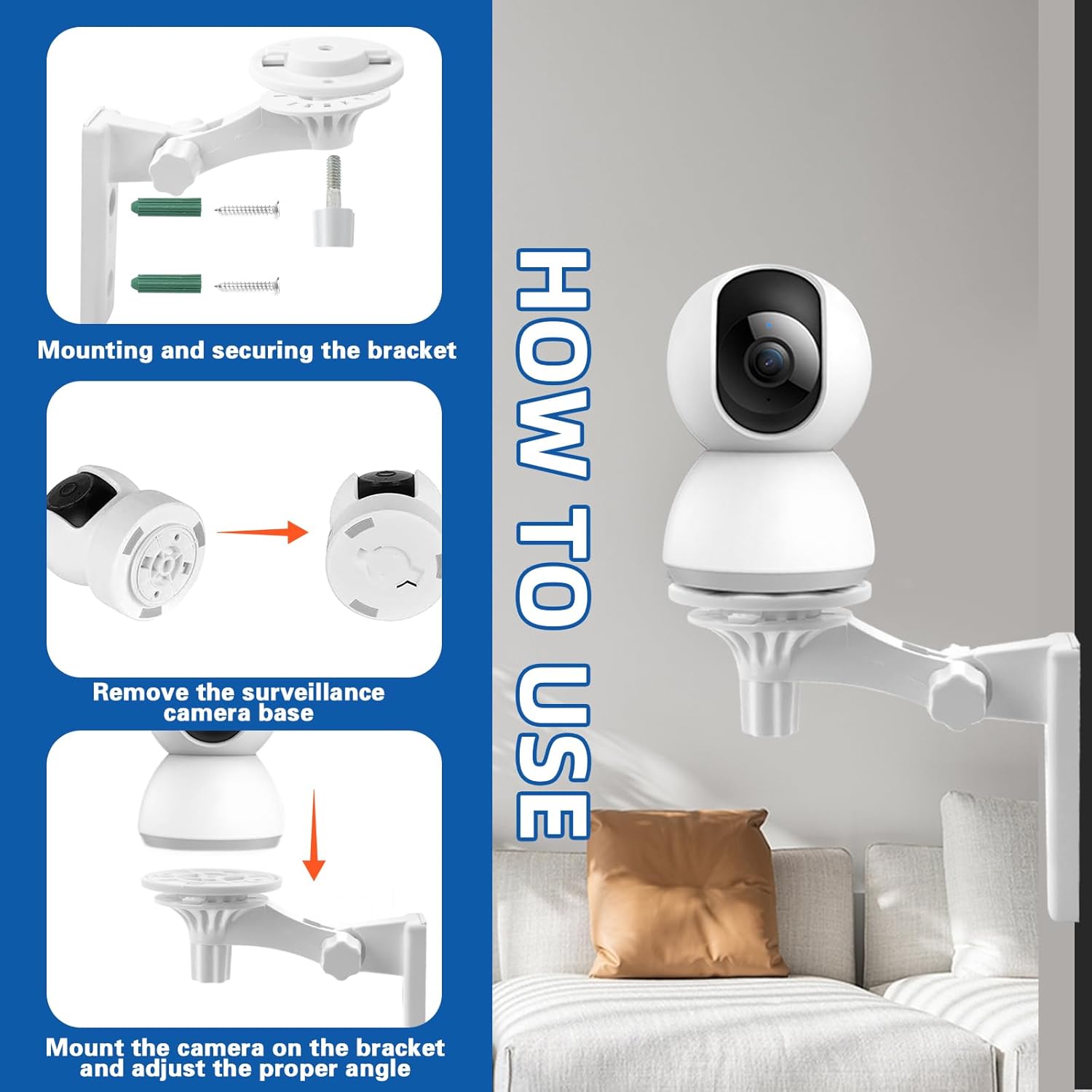 (2 pcs) Support Mural Pour Caméra 2 Pièces Support Caméra Plafond Réglable Compatible avec Tp-Link Tapo C200/C210/C220/Tc70, Kasa Ec70/Kc410s Caméra S - 4