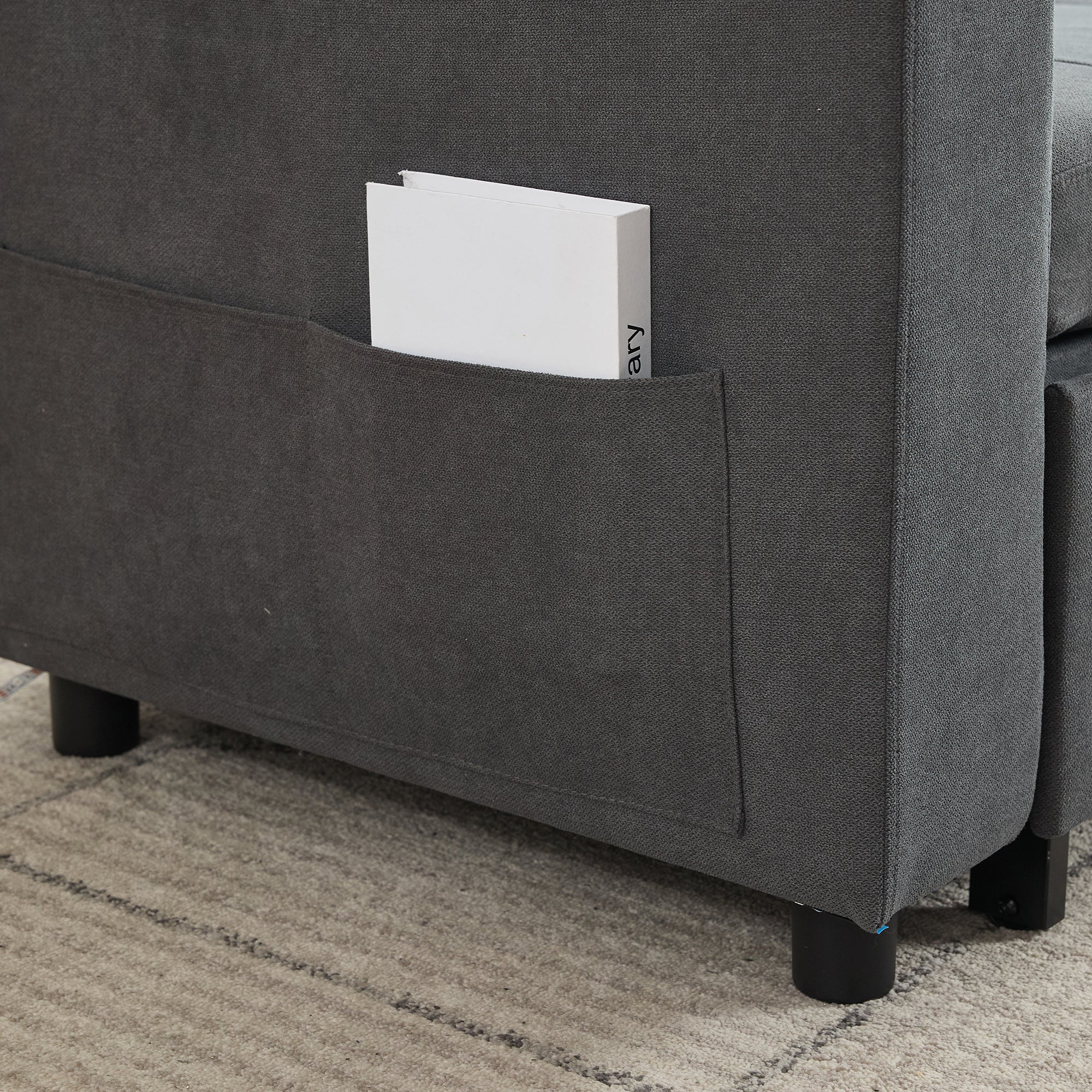 Sofa narożna 3-osobowa z funkcją spania - 208 x 146 x 89,5 cm - Diody LED i gniazdo ładowania - Wyściółka z włókniny i pianki - Szara - 9