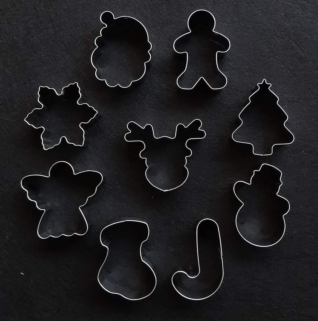 Cortadores de galletas navideños - 9 piezas - hombre de jengibre, copo de nieve, reno, ángel, árbol de Navidad, muñeco de nieve, cara de Papá Noel - 4