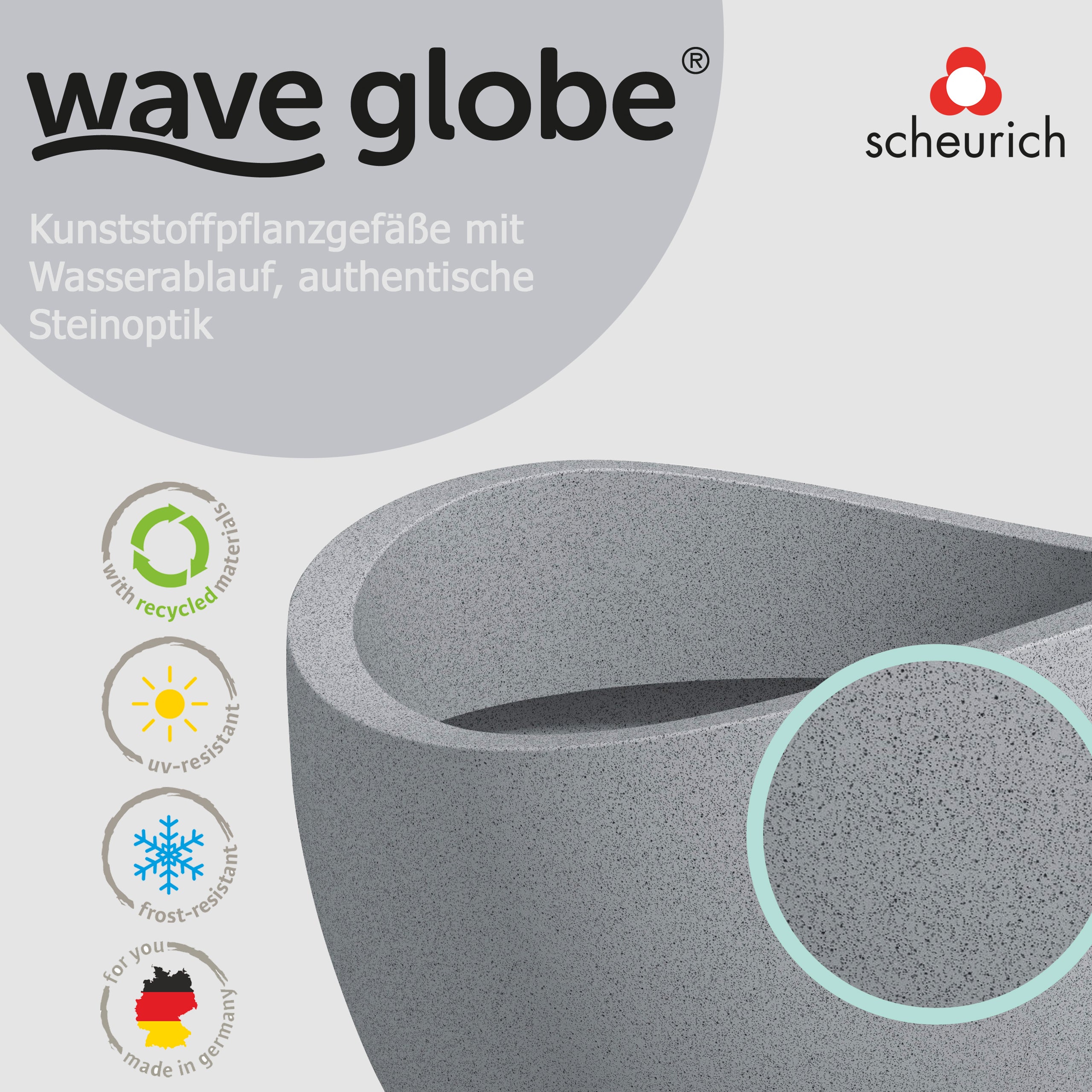 Scheurich Wave Globe 50, bac à plantes/pot à fleurs/jardinière, cylindrique, coloris: Stony Grey, fabriqué avec du plastique recyclé, pour l’extérieur - 3