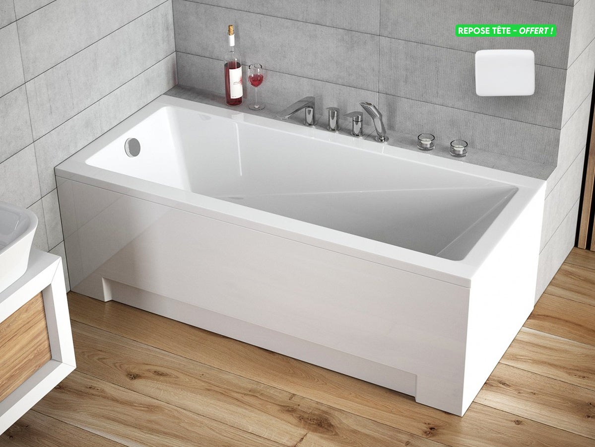 Baignoire rectangulaire de 130 x 70 cm - avec Tablier Blanc et Repose Tête OFFERT - MODERN - 4
