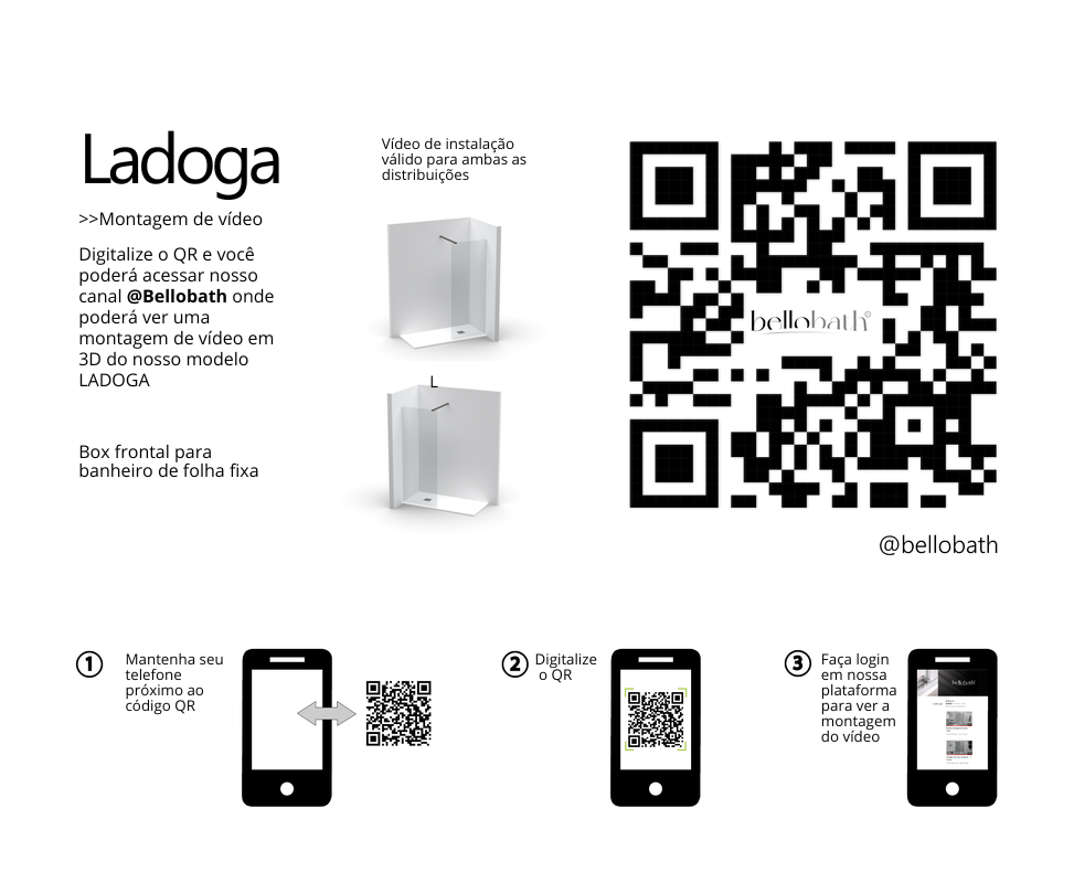 BELLOBATH - Mampara de ducha frontal panel fijo - Transparente - Perfilería Negra Mate - Ancho adaptable 68-70 cm - Alto 195 cm - 5