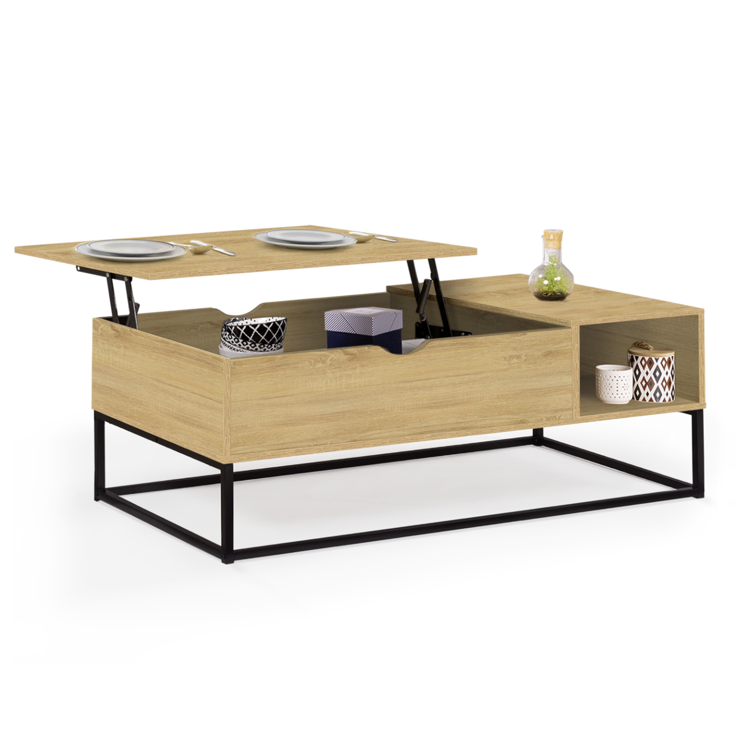 Table basse plateau relevable rectangulaire DETROIT avec rangements design industriel - 2