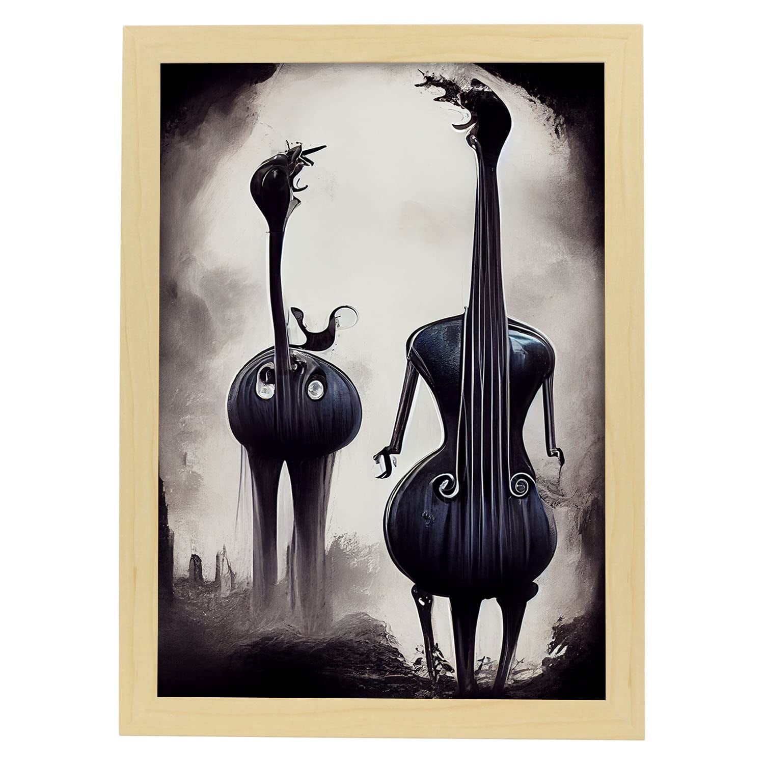 Nacnic lámina contrabajo intelectual al estilo de t burton ilustraciones de escenas y lugares inspiradas en arte gótico diseño y a3 marco madera