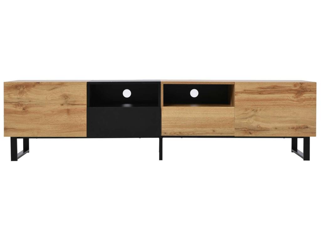 Meuble TV 190cm avec 2 compartiments et 2 tiroirs pour chambre ou salon - naturel - 4