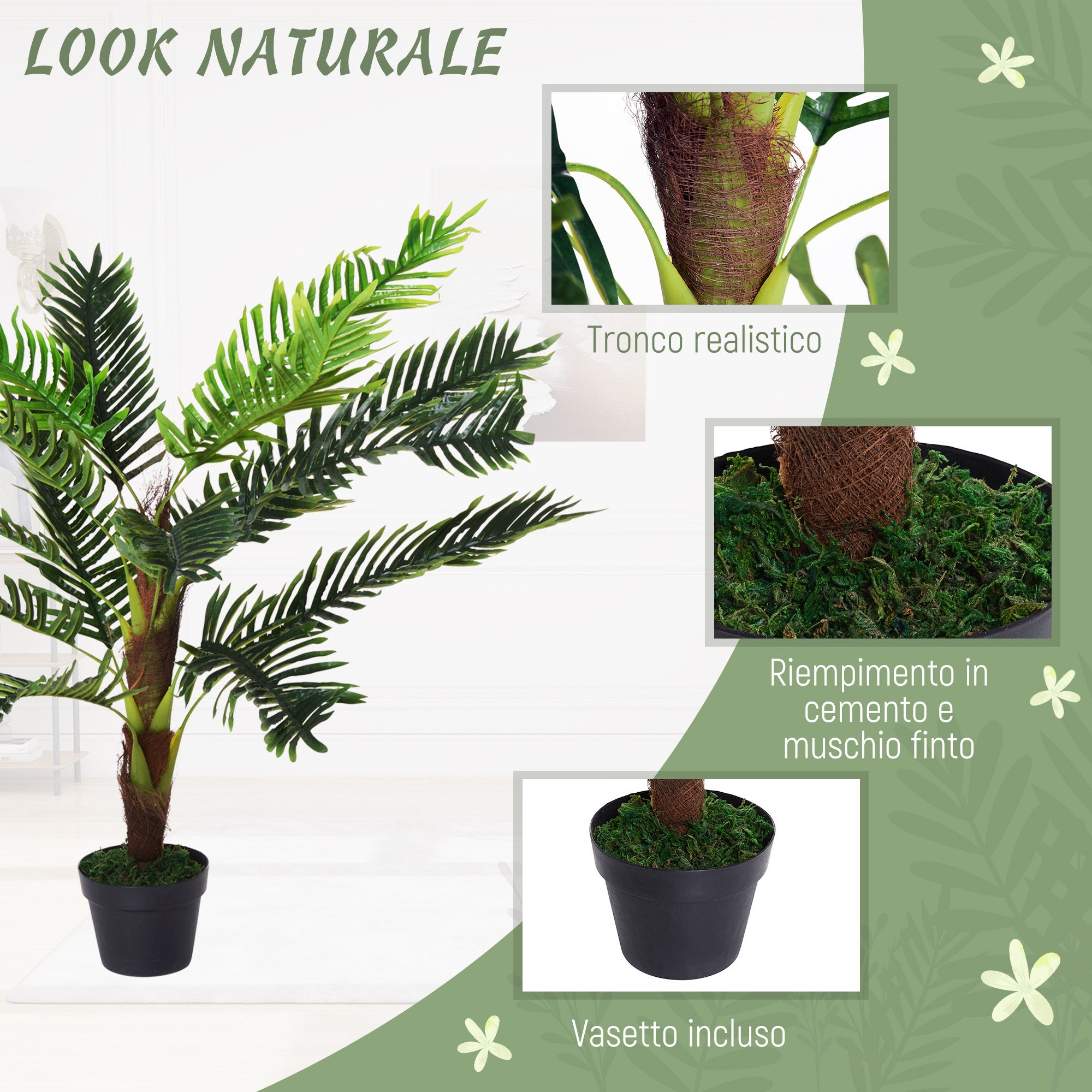 Plante artificielle palmier cycas hauteur 123 cm intérieur extérieur pot inclus décoration maison jardin - 6