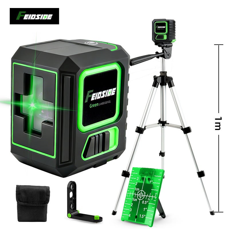 Livella laser autolivellante ad alta precisione, mini livella, livella laser a linea, raggio verde a 2 linee + supporto da 1 metro + bersaglio - 2