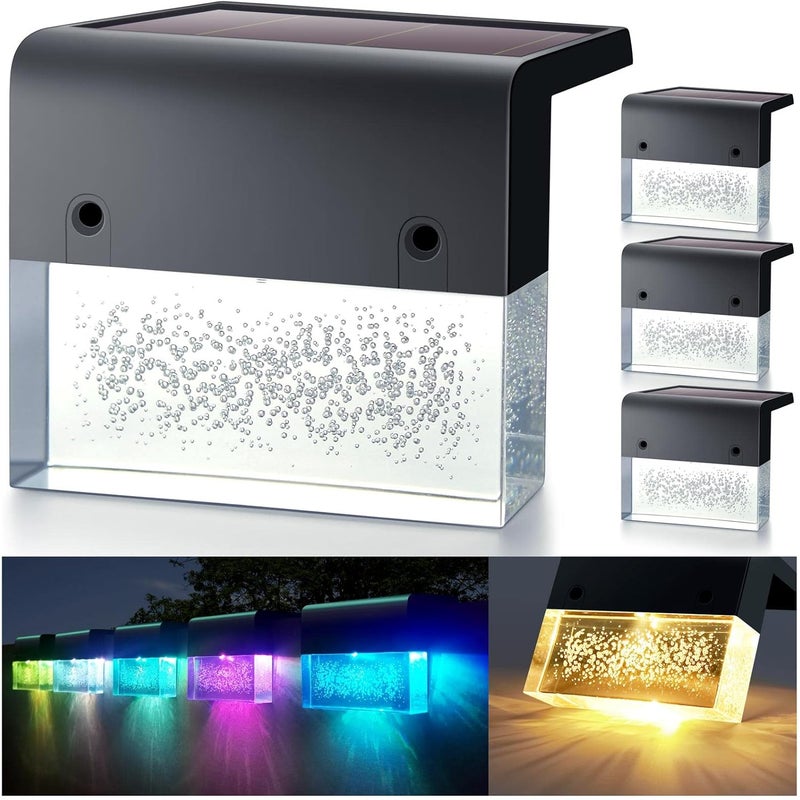 Zestaw 4 lamp solarnych LED do ogrodu, ciepłe białe światło z RGB, wodoodporna dekoracja IP55 do ogrodu i tarasu (prostopadłościan)