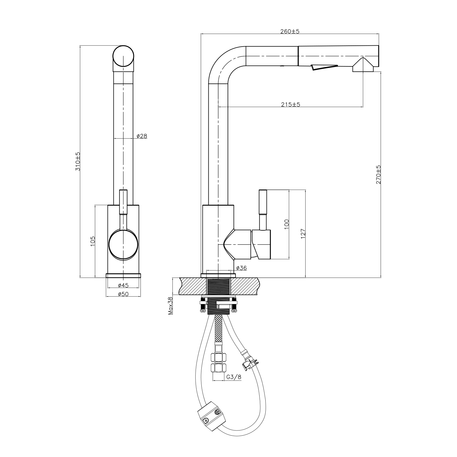 Cecipa max Mitigeur Cuisine avec Douchette Extractible Robinet Cuisine avec 2 Jets aux Choix Robinetterie en Acier Brossé Haute Qualité,EU Modèle - 5