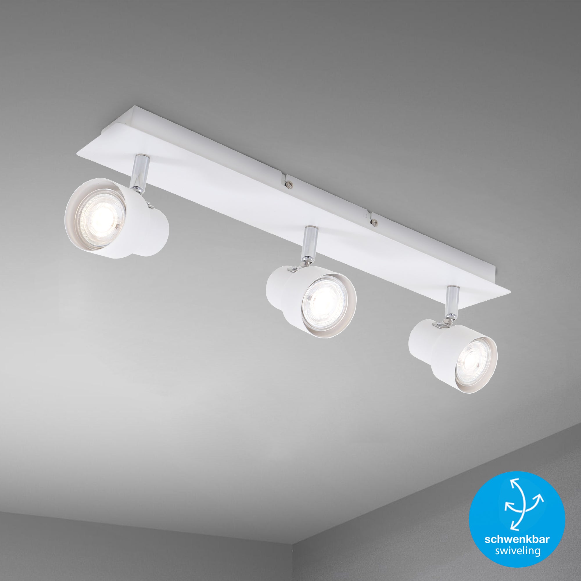 Plafonnier LED Spot BRILONER LEUCHTEN ROCK, 5 W, 460 lm, IP20, blanc, métal, incl., 3x GU10, 45 x 8 x 12 cm - 5