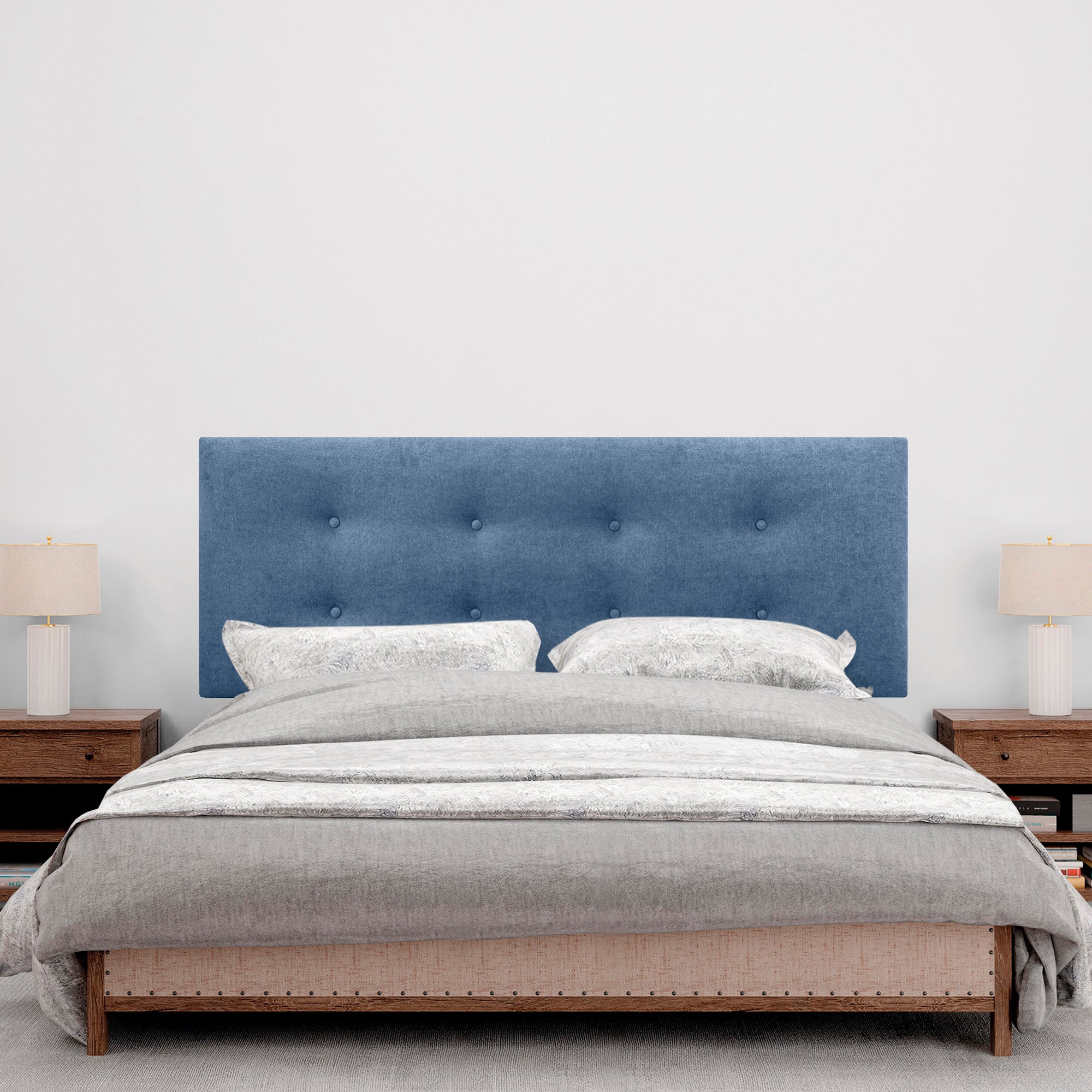 DHOME Cabecero de Tela AQUALINE Pro con 2 hileras de Botones Cabezal tapizado Cama Lujo (Azul, 150cm) - 4