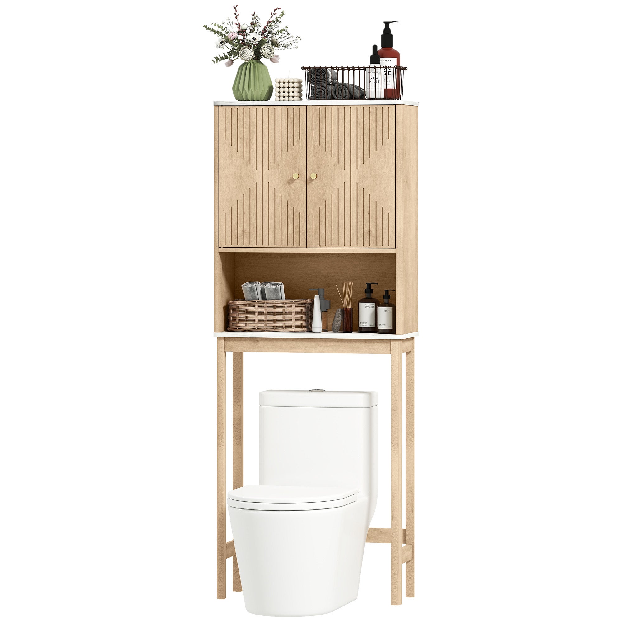 Meuble de toilette extensible, meuble à deux portes, étagères, 66 x 25 ...