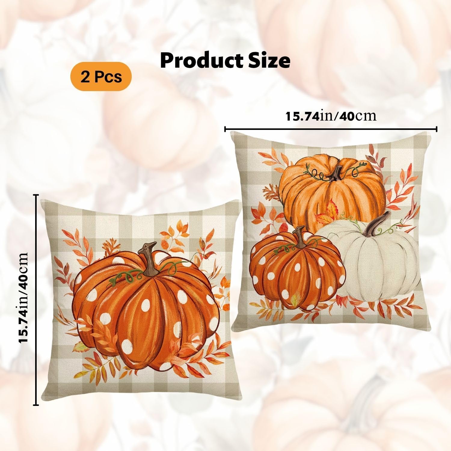 2 Housses de Coussin Automne 45x45 cm Motif Citrouille – Coussins Déco pour Salon, Canapé et Chambre, Ambiance Automnale - 2