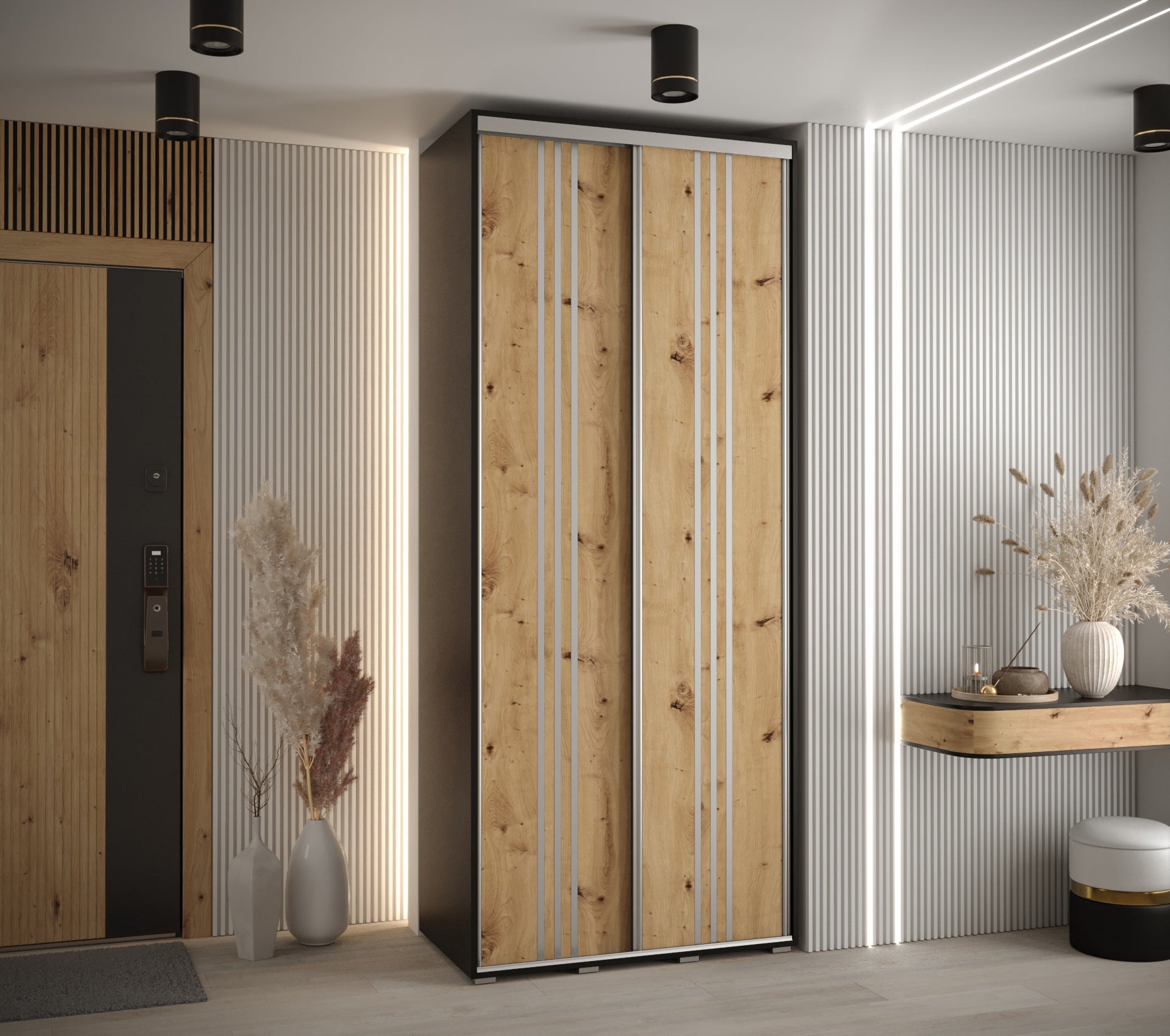 Szafa przesuwna wysoka Davos 6 110 x 60 x 235,2 cm czarny + artisan + u. srebrny - Abiks Meble - 2