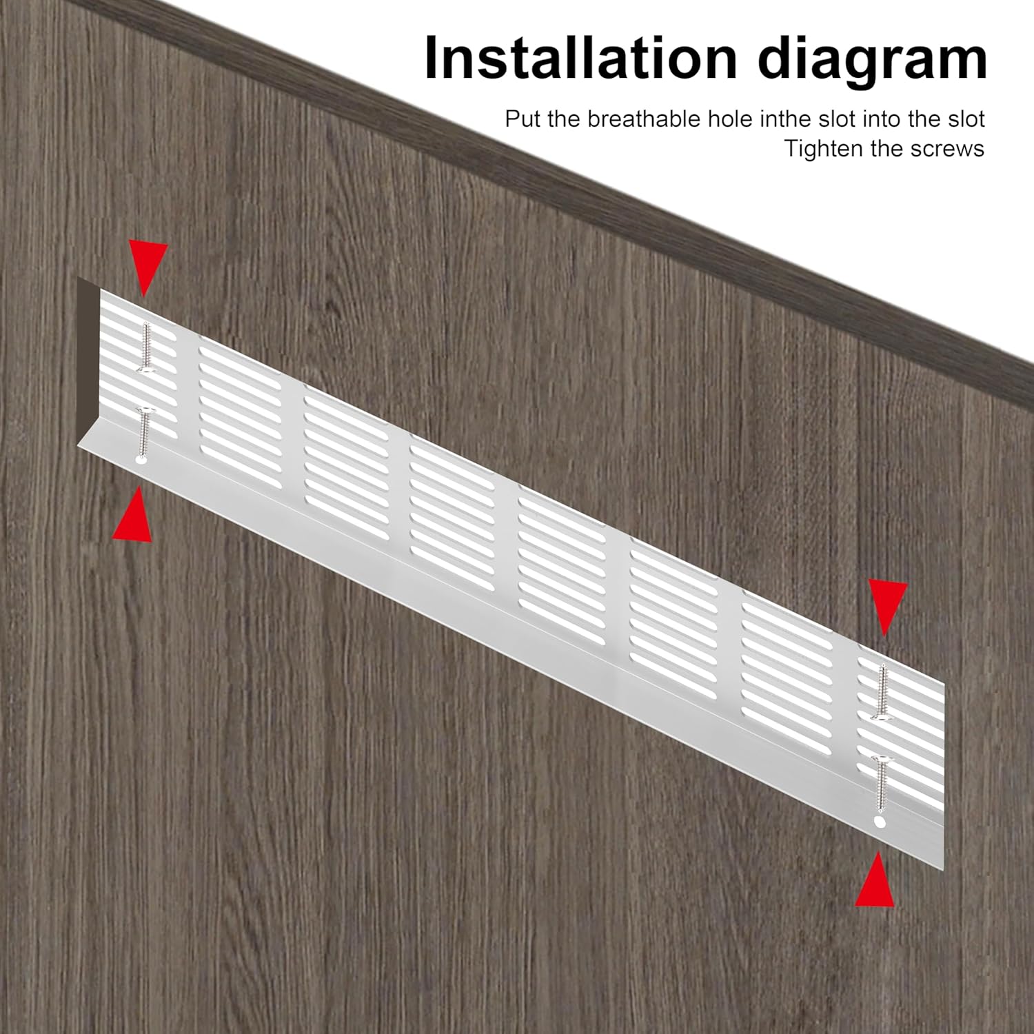 Kratka wentylacyjna aluminiowa z wkrętami, do wentylacji szaf i pomieszczeń, 35 x 8 cm, srebrna, 4 sztuki - 6