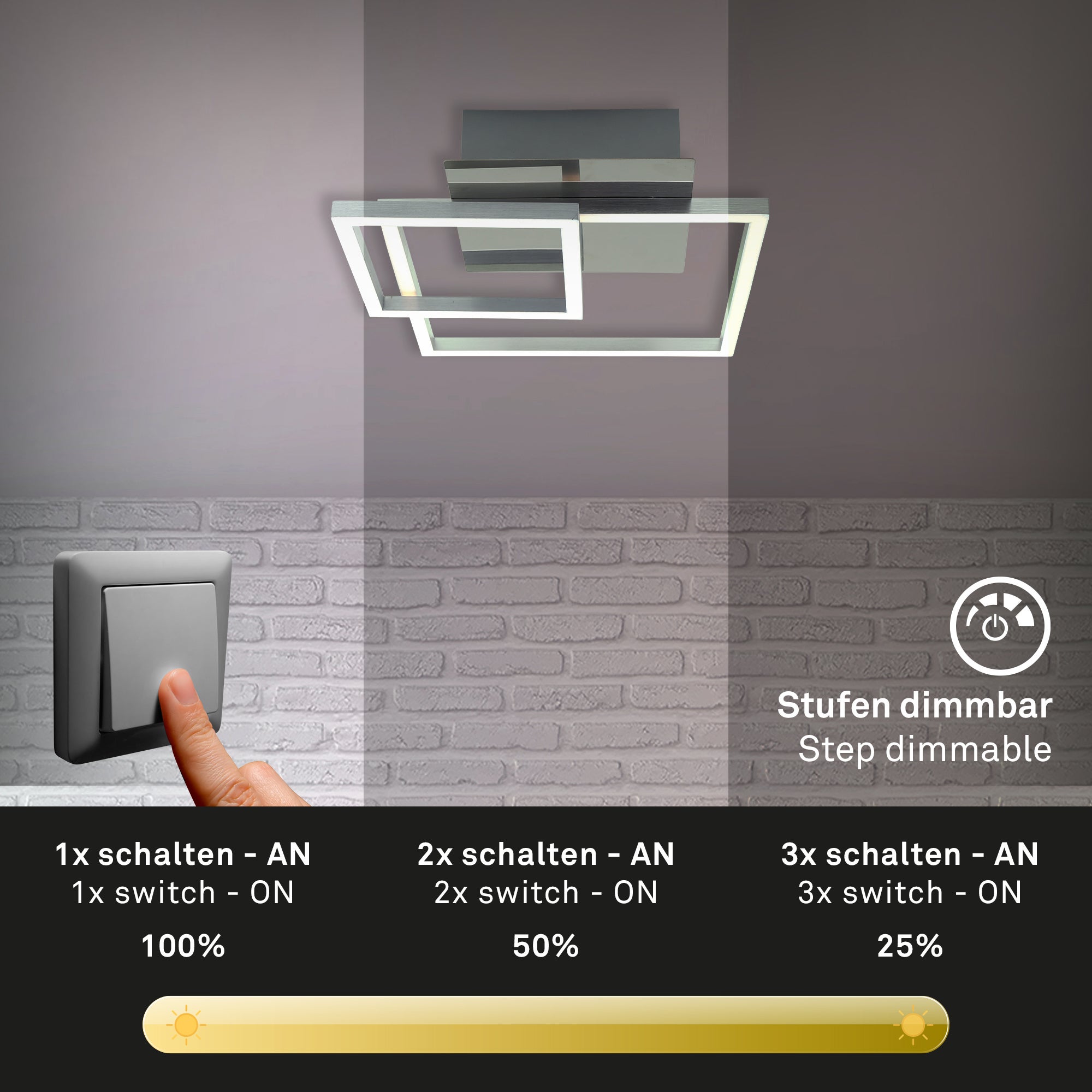 Plafonnier LED BRILONER LEUCHTEN FRAME, 20 W, 1500 lm, IP20, chrome-alu, métal-plastique, intensité lumineuse variable, 35,8 x 26 x 7,5 cm - 4