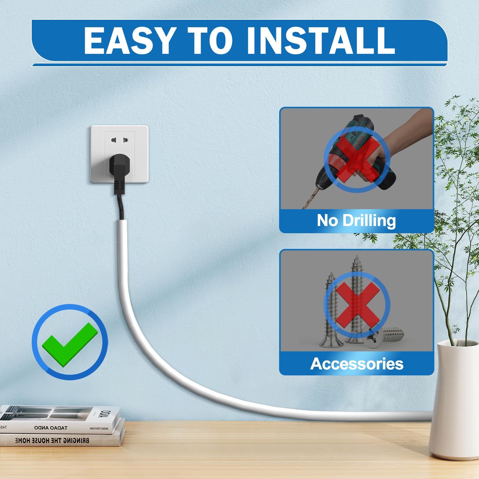 Goulotte de câbles en PVC à fixer au sol, diamètre intérieur 8 mm D20 blanc, protection des câbles pour la maison et le bureau - 4