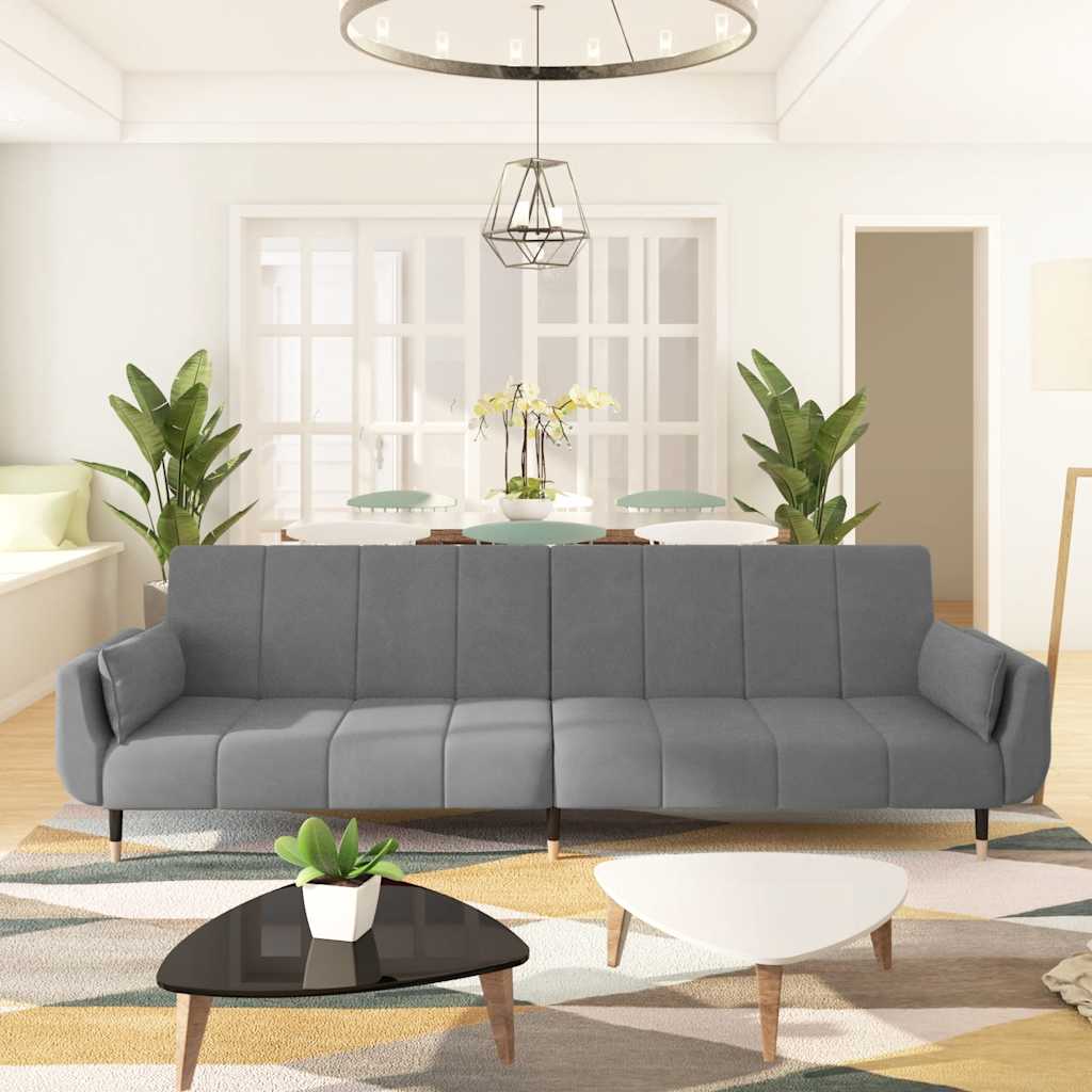 Vidaxl Sofá Cama De 2 Plazas Con Dos Almohadas Terciopelo Gris/Claro , Leroy Merlin