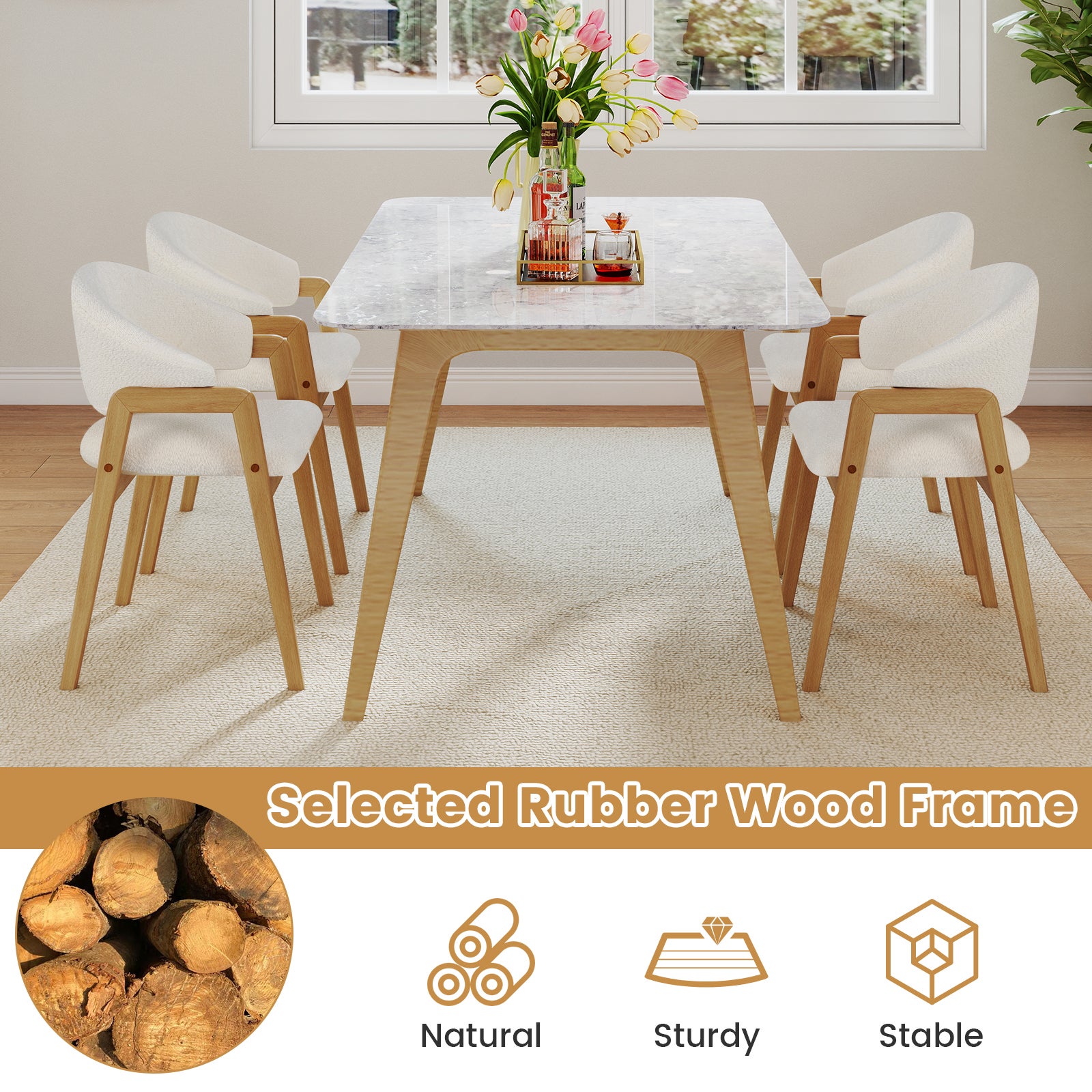 Lot de 2 Chaise de Salle à Manger avec Siège Rembourré et Dossier Courbé, Accoudoir Confortable, Patins Réglables, pour Restaurant, Salon - 4