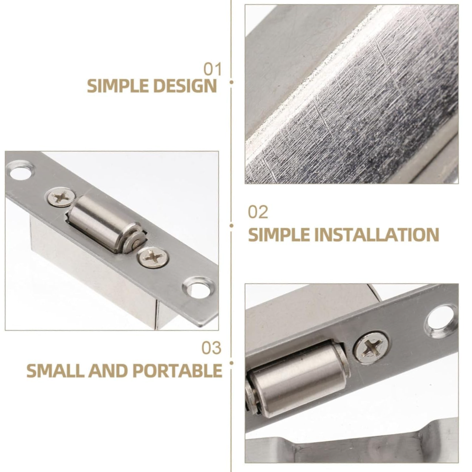 Zamek do drzwi ze stali nierdzewnej, zamek wpuszczany ukryty, zamek niewidoczny, zawias, 2 sztuki - 3