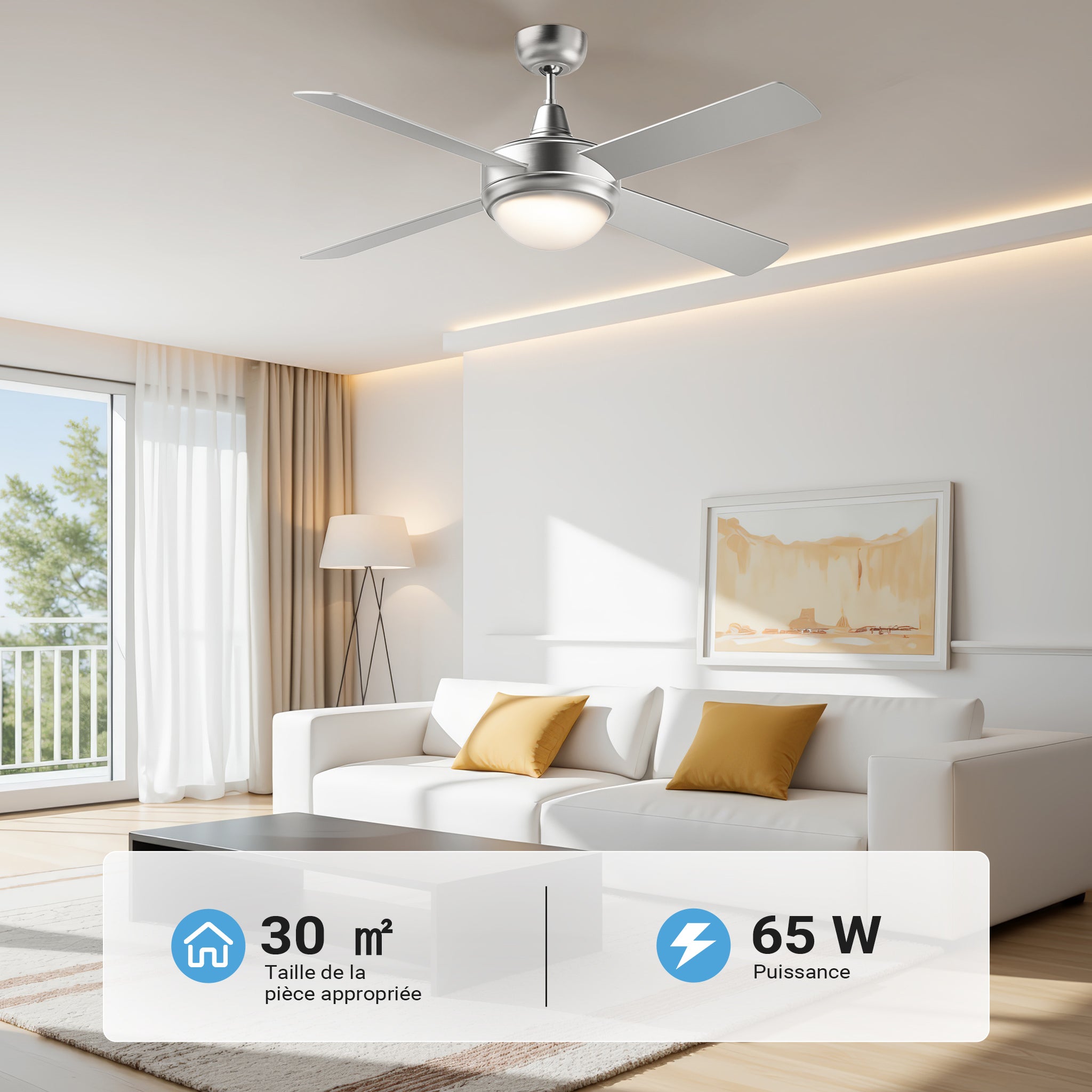 Ventilateur de plafond, design silencieux 132 Cm chrome brossé pales bois érable avec lampe CASAFAN Elica BN-AH | Leroy Merlin
