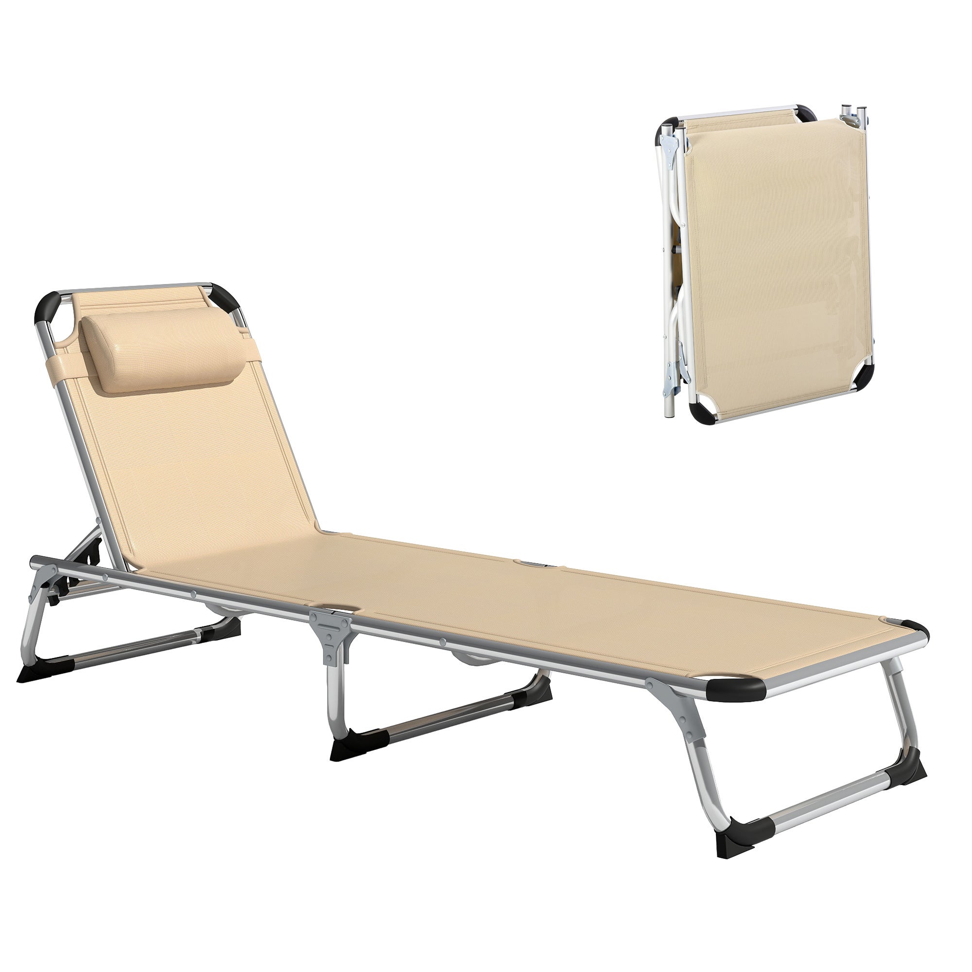 Leżak ogrodowy składany, z zagłówkiem, ergonomiczny leżak relaksacyjny z 4-stopniową regulacją oparcia, udźwig do 120 kg, odpowiedni do ogrodu