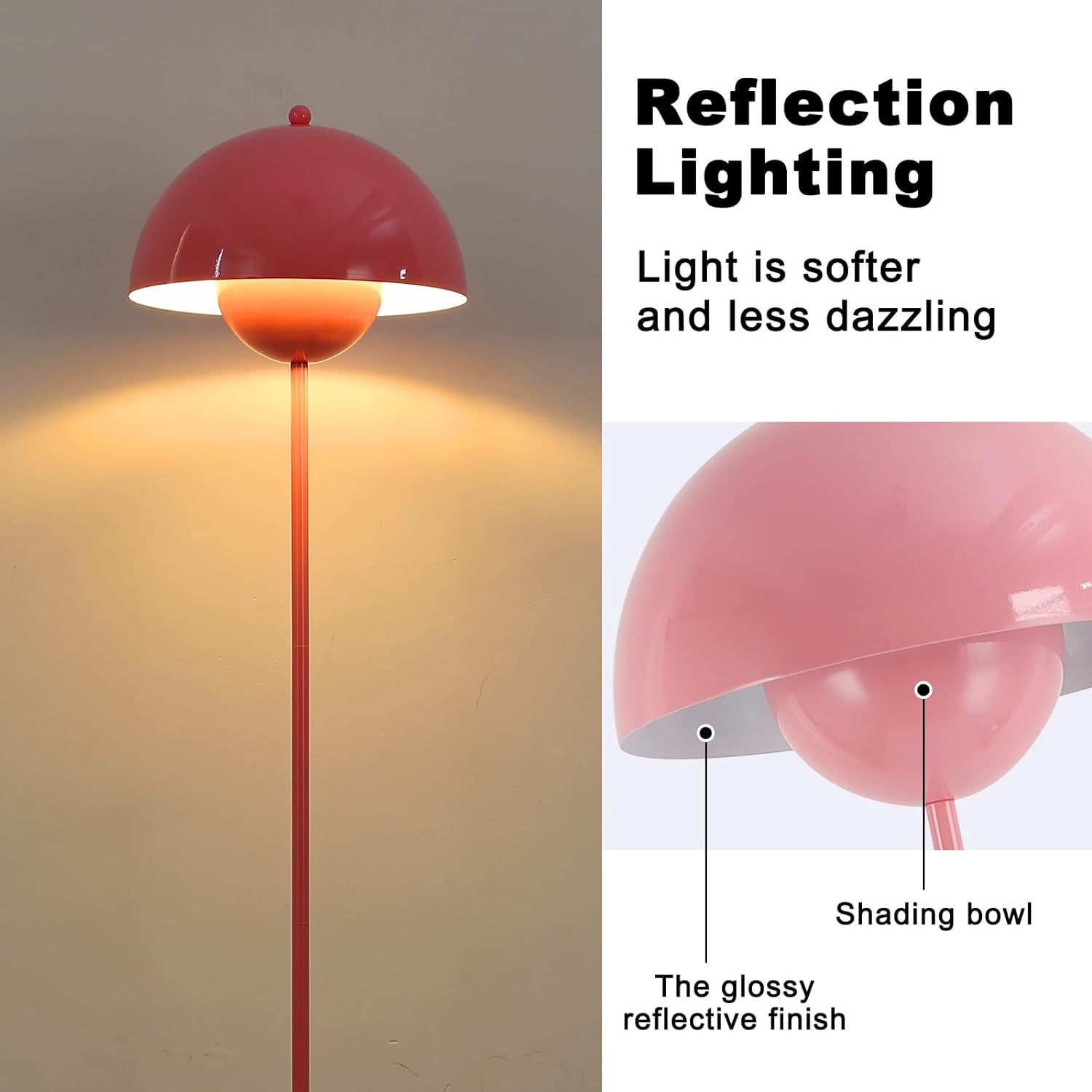 Lampe de Sol de Design Nordique Rose et Base Parabolique Douille E27 pour Salon, Salle à Manger et Chambre. - 4