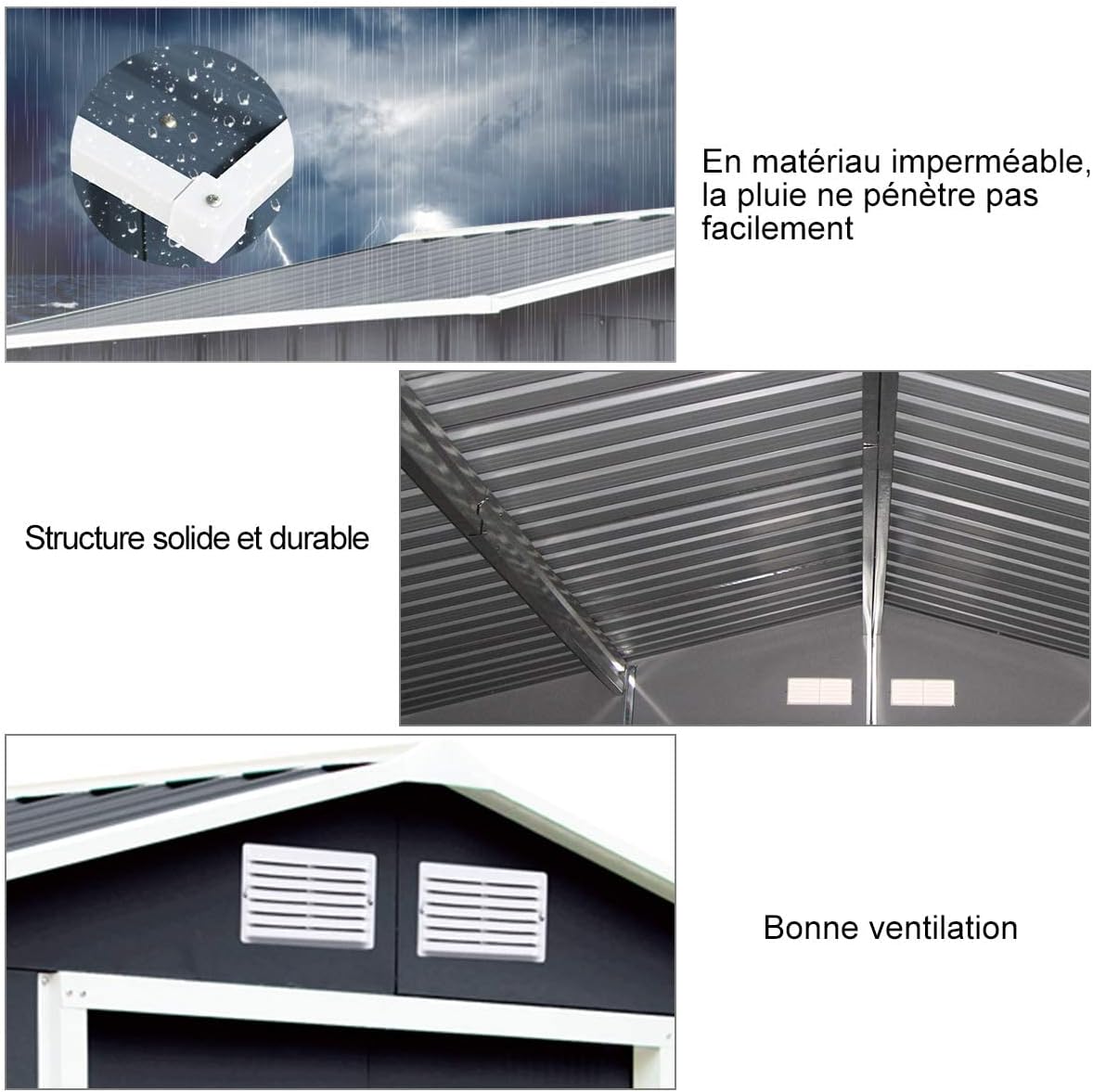 2,37m² Abri de Jardin Métal Galvanisé avec Base, Cabane de Rangement à Outils 213x127x185 cm avec Portes Coulissantes & Fenêtres,4,39m³ Gris - 5