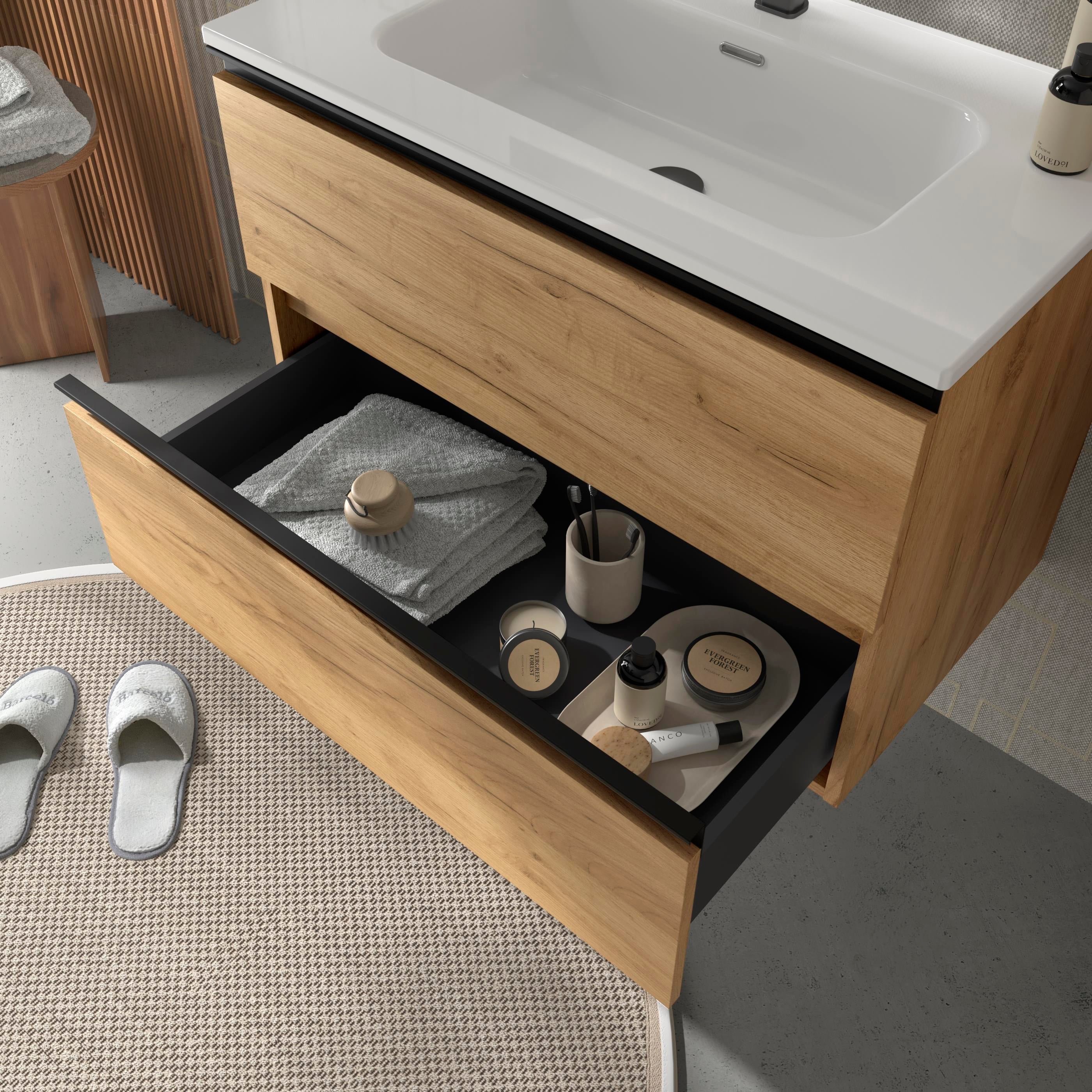 Meuble de salle de bain BEQUIA METAL 120cm Chêne | Vasque Porcelaine Centrale - 2