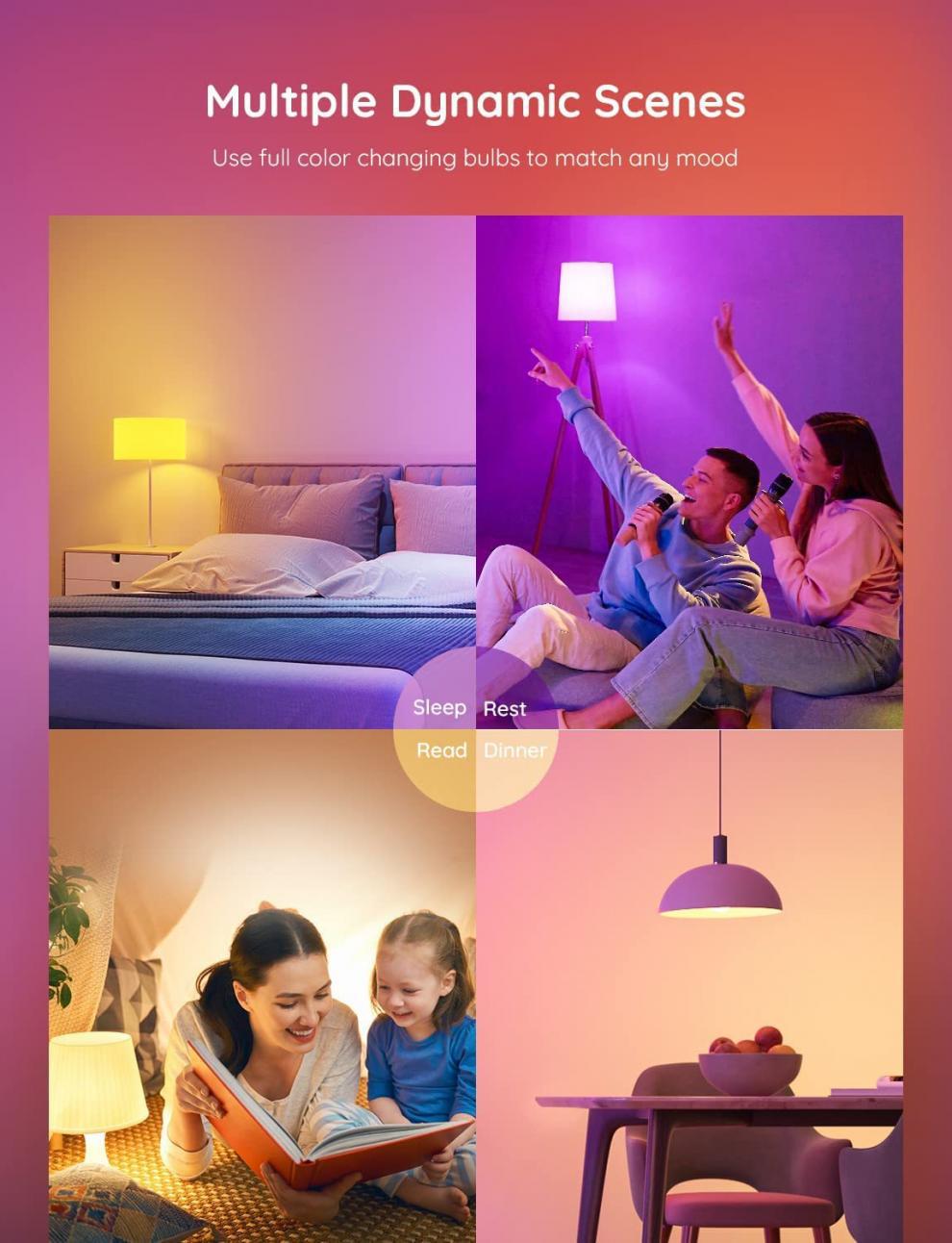 Ampoule LED intelligente E27 multicolore 2500 K-6500 K, intensité variable 9 W, compatible avec Alexa et Google, commande vocale (lot de 1) - 7