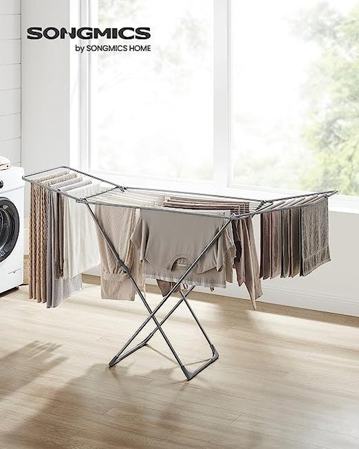 FREEAMG Étendoir à Linge Pliable Extensible 138-238CM - Grand Séchoir 44 Trous Anti-Vent Intérieur Extérieur Balcon