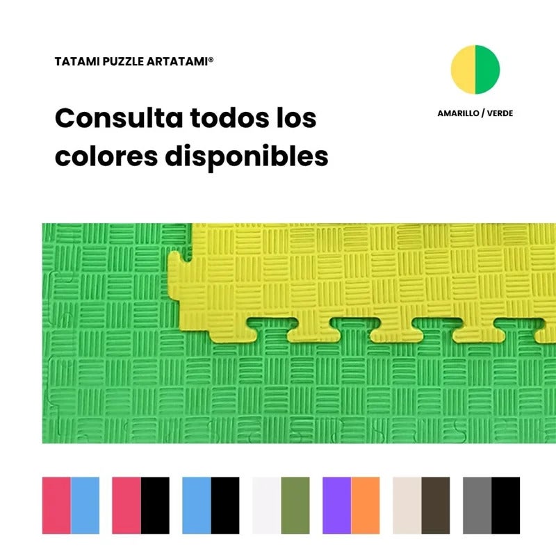 Artatami® Tatami Puzzle 1x1x20 mm Verde - Amarelo Pacote Econômico [24 Unidades] Artes Marciais. Caratê, Judô e Taekwondo, Espuma EVA. Antiderrapante. - 7