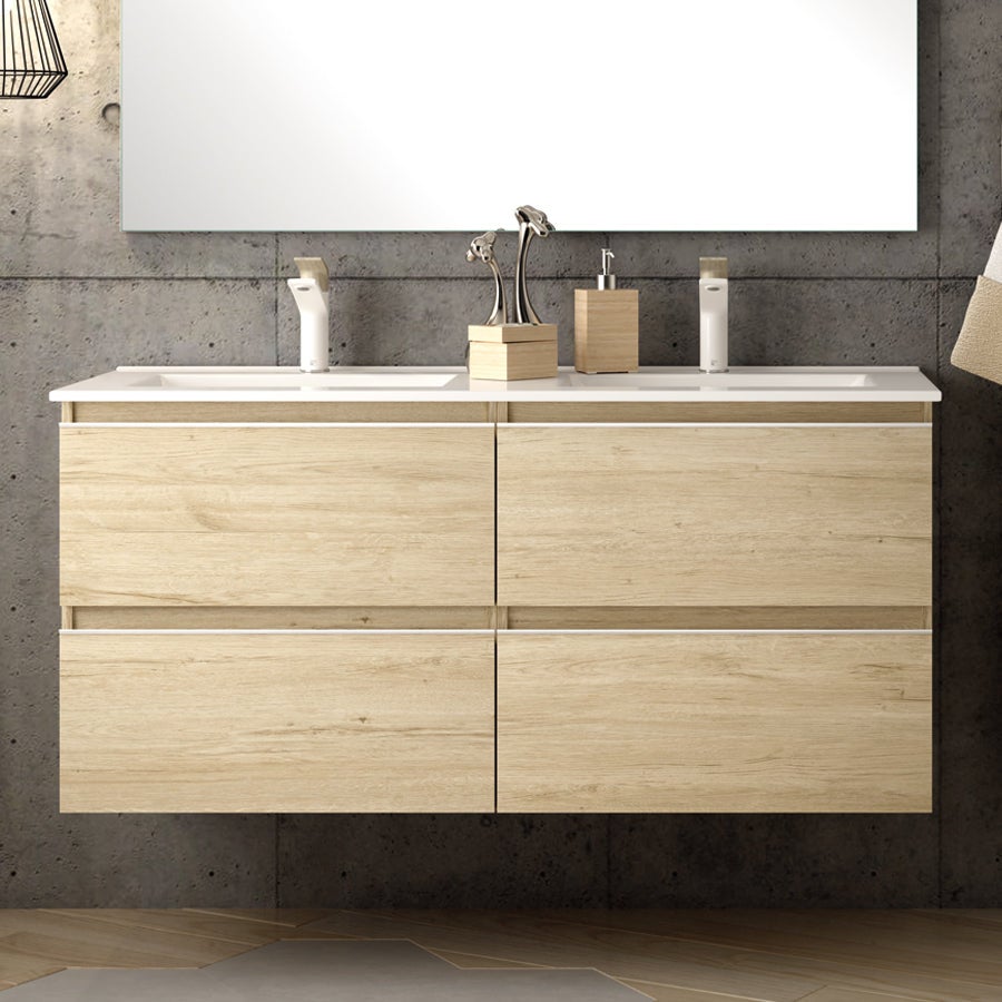 Meuble de salle de bain 120cm double vasque - 4 tiroirs - BALEA - bambou (chêne clair) - 2
