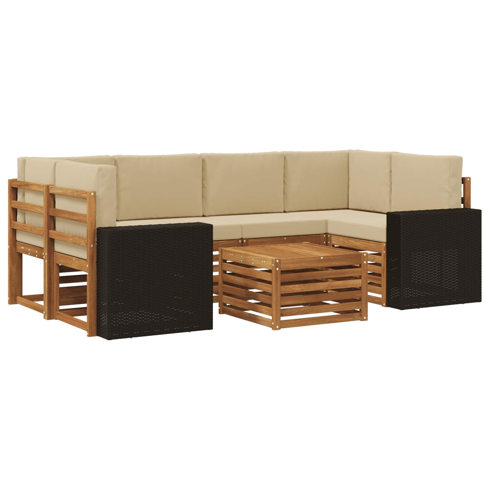 Ensemble de canapés d'extérieur, 7 pièces, naturel et beige, pour la terrasse - 2