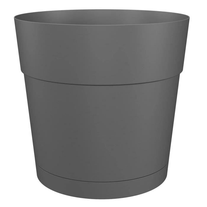 Pot à fleurs et plantes rond plastique - Réservoir d'eau - Ø 30 cm - Anthracite - Artevasi - 2