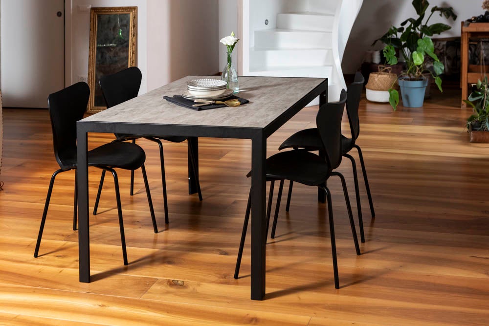 Mesa rectangular fija de 150x90 cm con estructura de aluminio y superficie de vidrio decorado Milo para interior/exterior gris piedra/antracita - 2