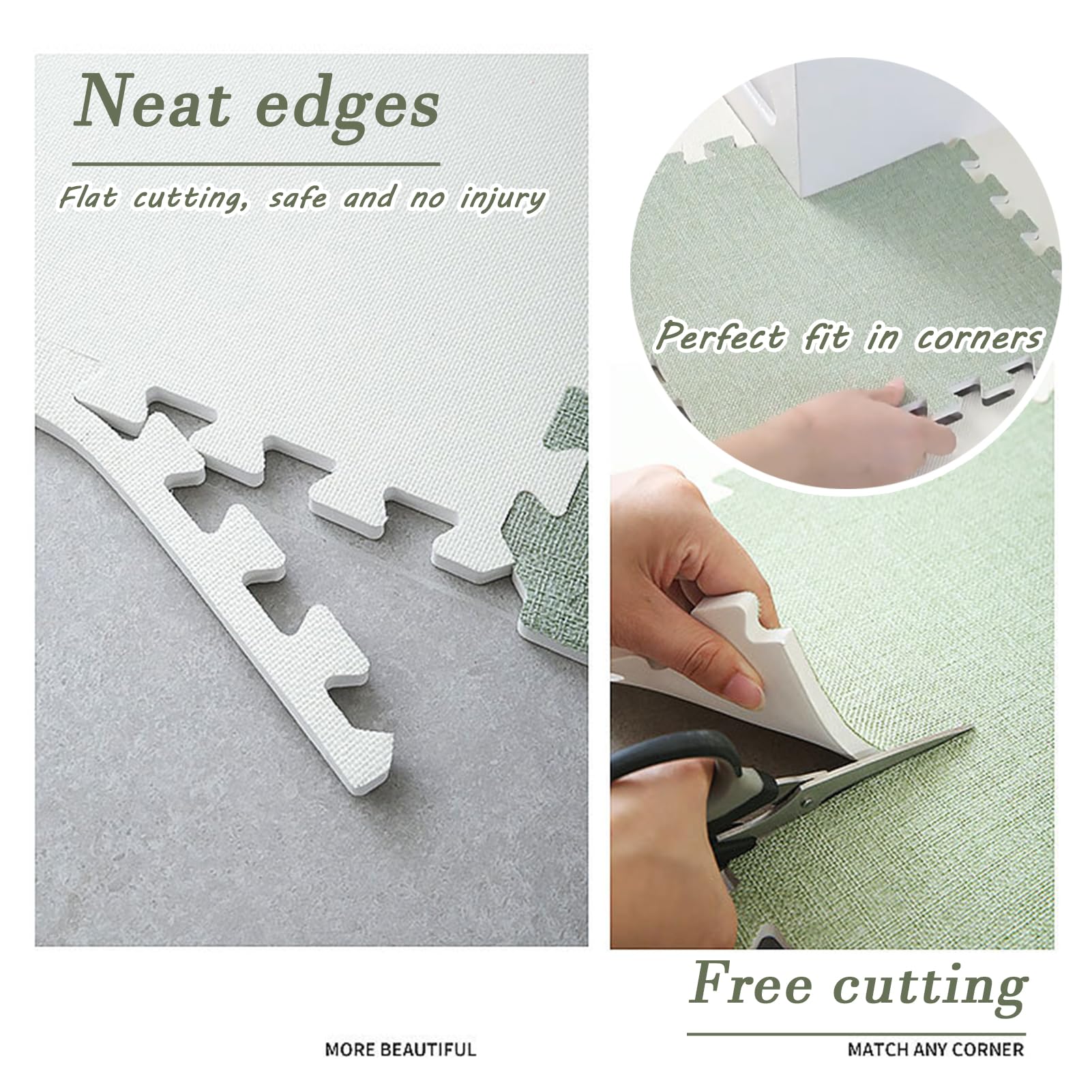 Pacote de 12 tapetes de espuma de linho, tapete de escalada quadrado para bebês, antiderrapante e lavável, 30 * 30 cm, verde - 6