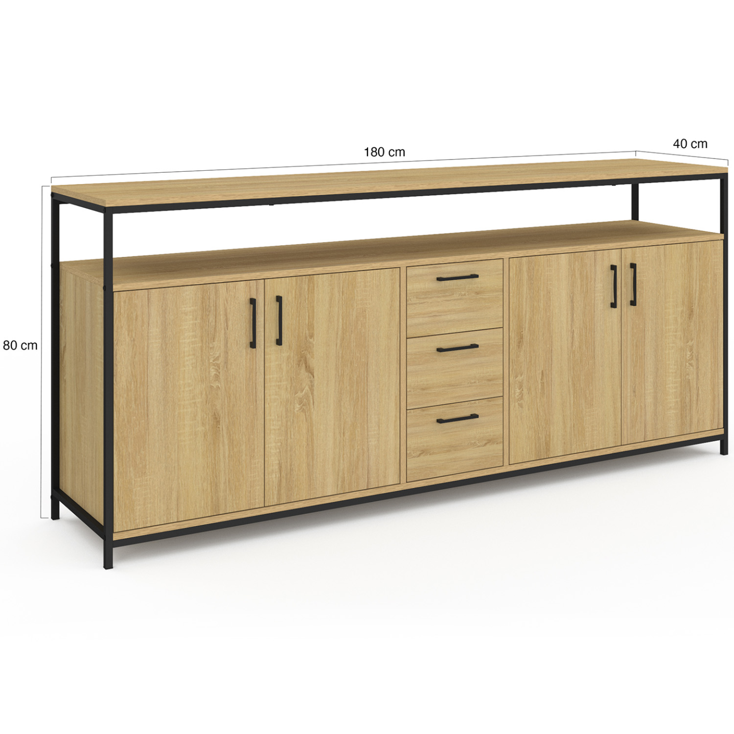 Buffet 180 cm DETROIT XXL 4 portes et tiroirs design industriel - 5