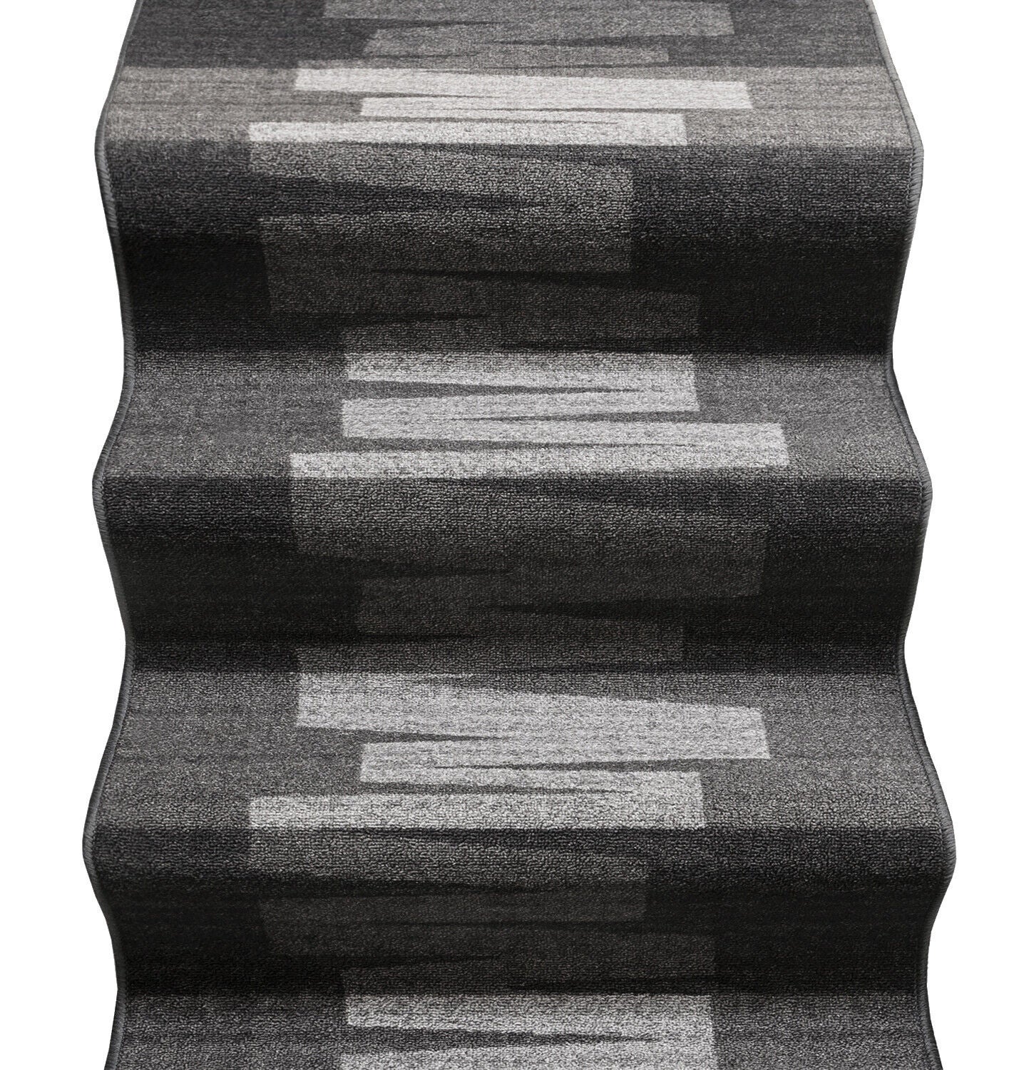 Camino de escalera 67x450 cm alfombra bordeado corredor entrada pasillo cocina peldaños zig zag gris