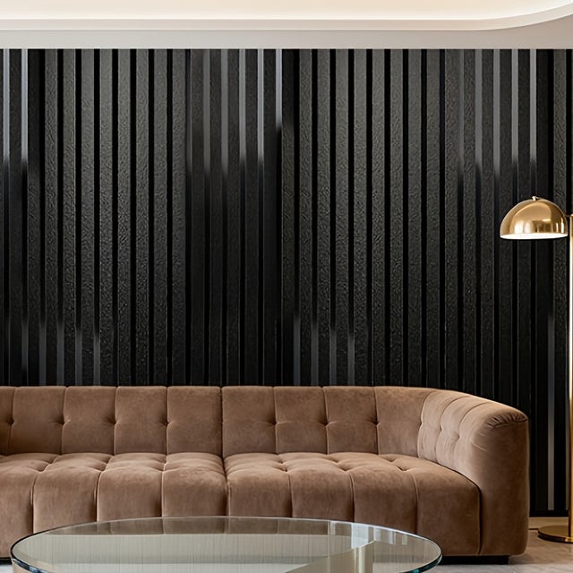 Papel de Parede 3D Autocolante às Riscas — Painel de Parede Resistente à Humidade; Ideal para Decoração de Entradas e Backsplashes de Cozinha (Preto)