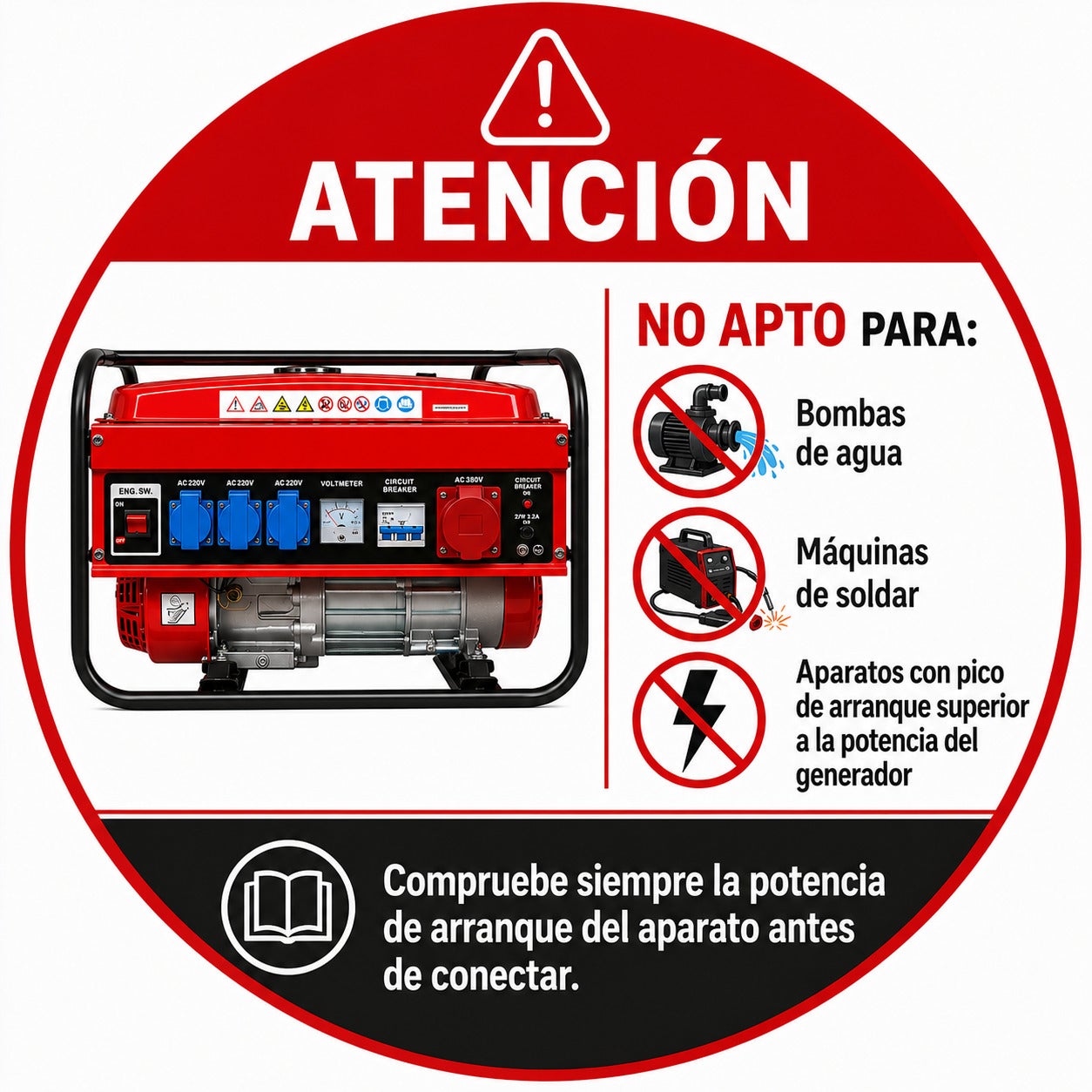 Gerador Elétrico a Gasolina SVE-W5500 4 Tempos 230/380V – 3000W Monofásico + 2500W Trifásico – Depósito 15L – 4 Tomadas - 8