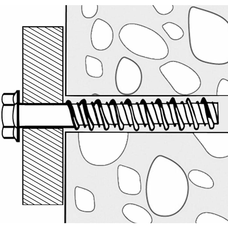 Lot de 10 Vis pour béton à tête hexagonale à embase/collerette Ø6x50 mm - fixation directe sans cheville - pour clé à 6 pans 7.5 mm - en acier - 4